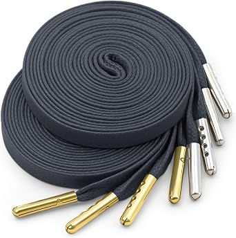 YJRVFINE Flat Waxed Shoe Laces Wax Shoelaces With Metal Tips for Sneakers | 2 Pairs, 8mm Wide, 28"-71" Length, 12 Colors, Women & Men