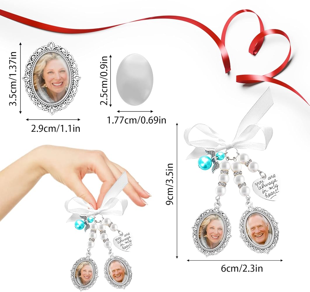 Vin Beauty Wedding Bouquet Photo Charm Bridal Bouquet Photo Charms for  Wedding Memory Bow Pearl Charm Heart Styled Pendent