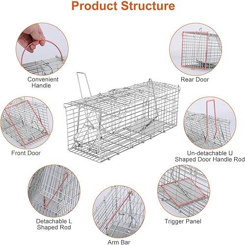 Miniatura 6 de Moclever Trampa para ratas humanitarias, trampas vivas para ratas, jaula de roedores, alambre galvanizado plegable para ardillas pequeñas, ardillas,