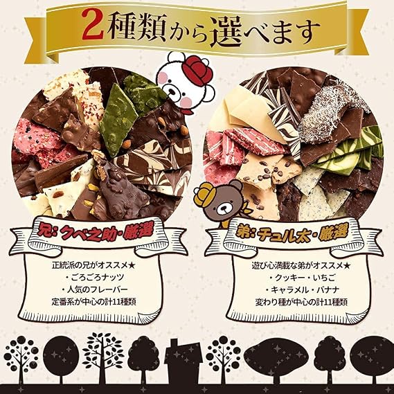 Amazon チョコレート 割れチョコ 山盛りchocolate Brothers 2019 1kg クーベルチュール使用 チョコ スイーツ 西内花月堂 定番クベ之助の兄セット 西内花月堂 板チョコ チョコバー 通販