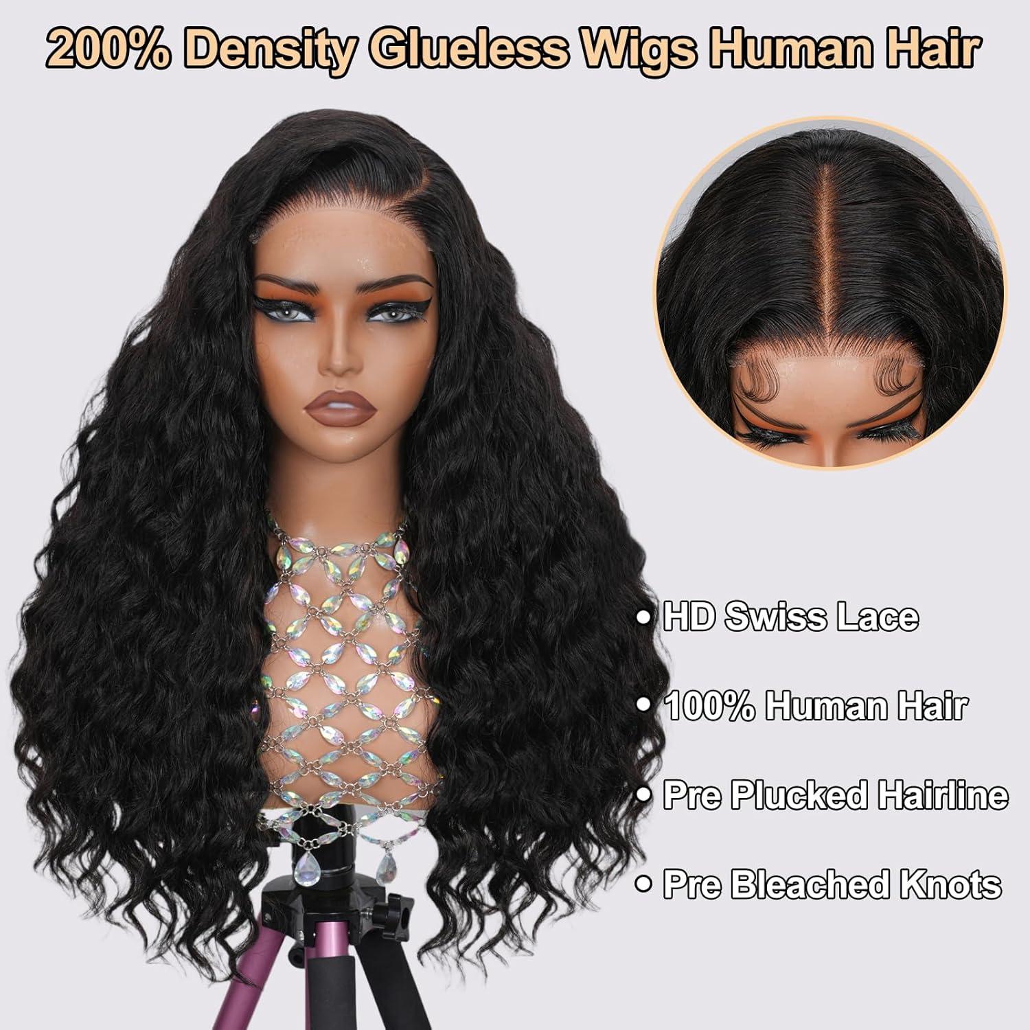 28 Inch Loose Wave Wear And Go Glueless Wigs Human Hair Pre Plucked Pre Cut 200% Density 5x5 Loose Deep Wave HD Closure Wigs 100% Real Human Hair Wigs No Synthetic Blend Reusable 3X Longer Lifespan