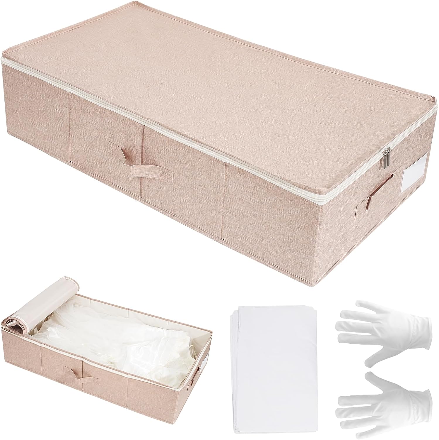 Large Wedding Dress Storage Box with 1 Pair of Microfiber Gloves and 30 Sheets of Acid-Free Paper, Wedding Dress Preservation Box for Heirlooms, Gowns Bride Musthaves (Pink)