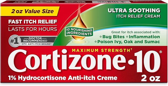 Cortizone-10 Maximum Strength Ultra Soothing Itch Relief Cream, 1% Hydrocortisone, Fast-Acting, Anti-Itch Cream for Bug Bites, Rash, Eczema, Psoriasis, Poison Ivy, Oak, Sumac & More, 2 oz