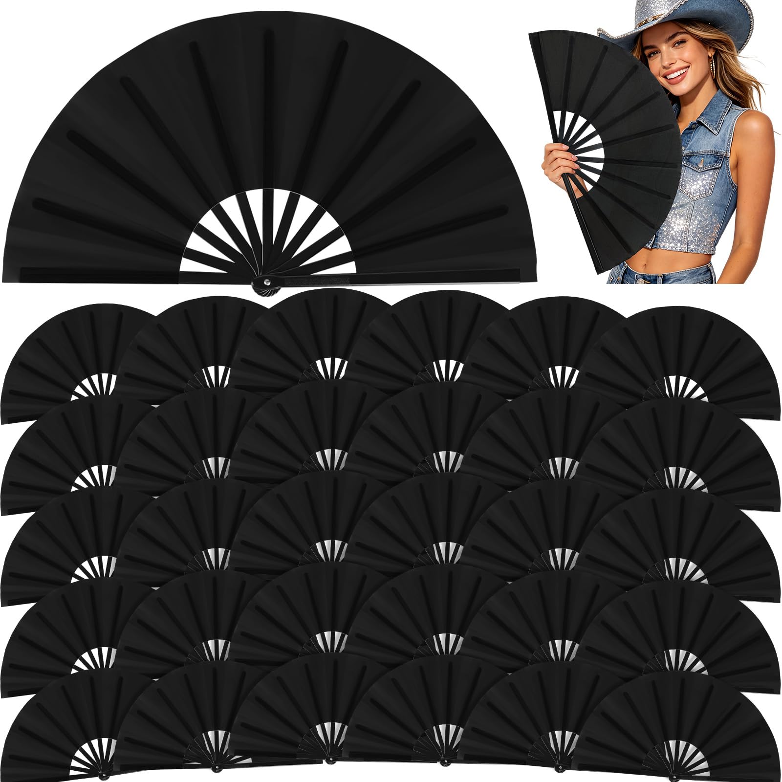 Blulu13 Inch Large Folding Fans for Line Dancing, Black