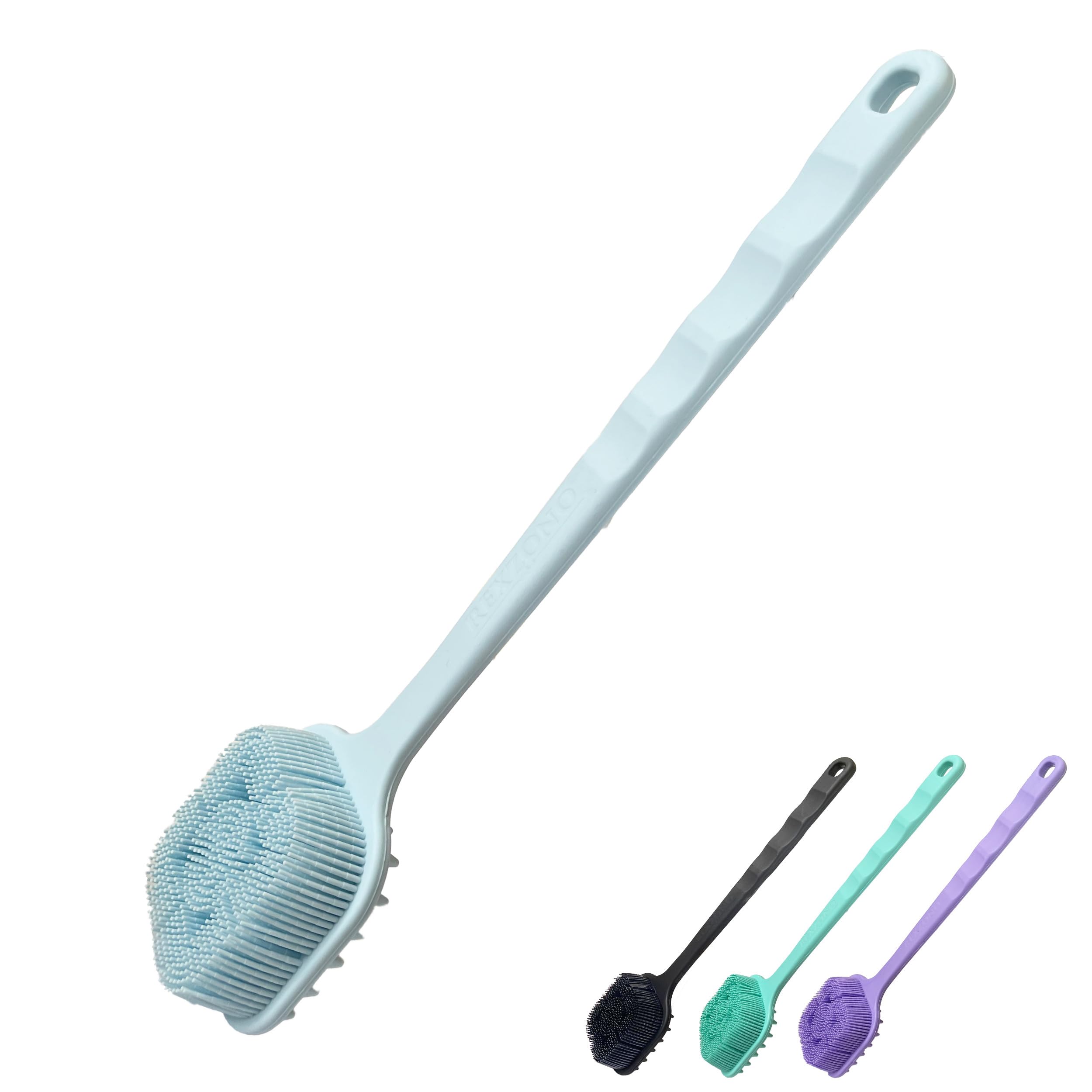 Rexzono® Double Sided Silicone Back Scrubber, Long Handle Exfoliating Body Bath Brush