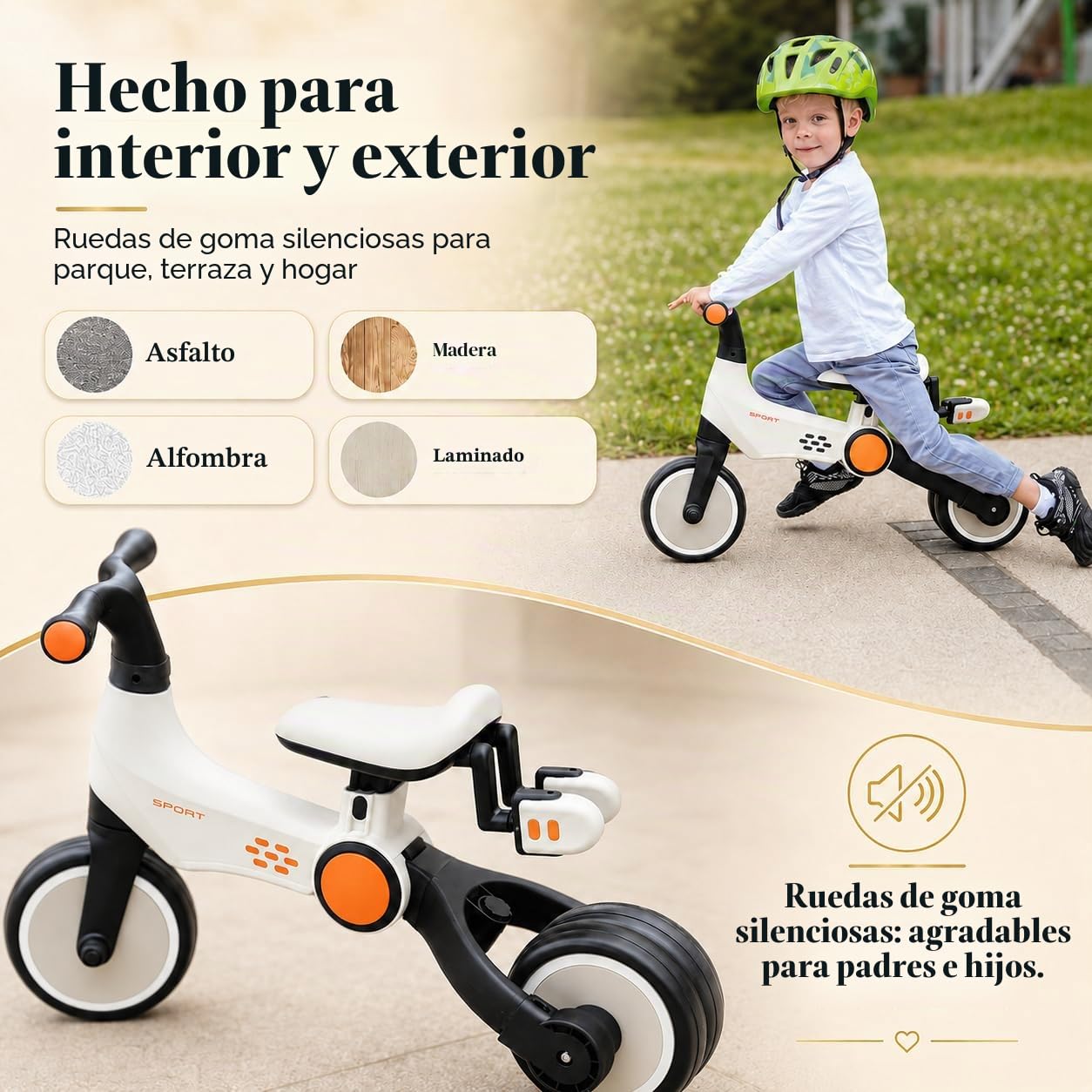 Bicicleta 3 en 1 para aprender a andar y triciclo, para pequeños exploradores a partir de 2 años, plegable, altura regulable (a partir de 32 cm) y con opción de pedal, resistente y segura