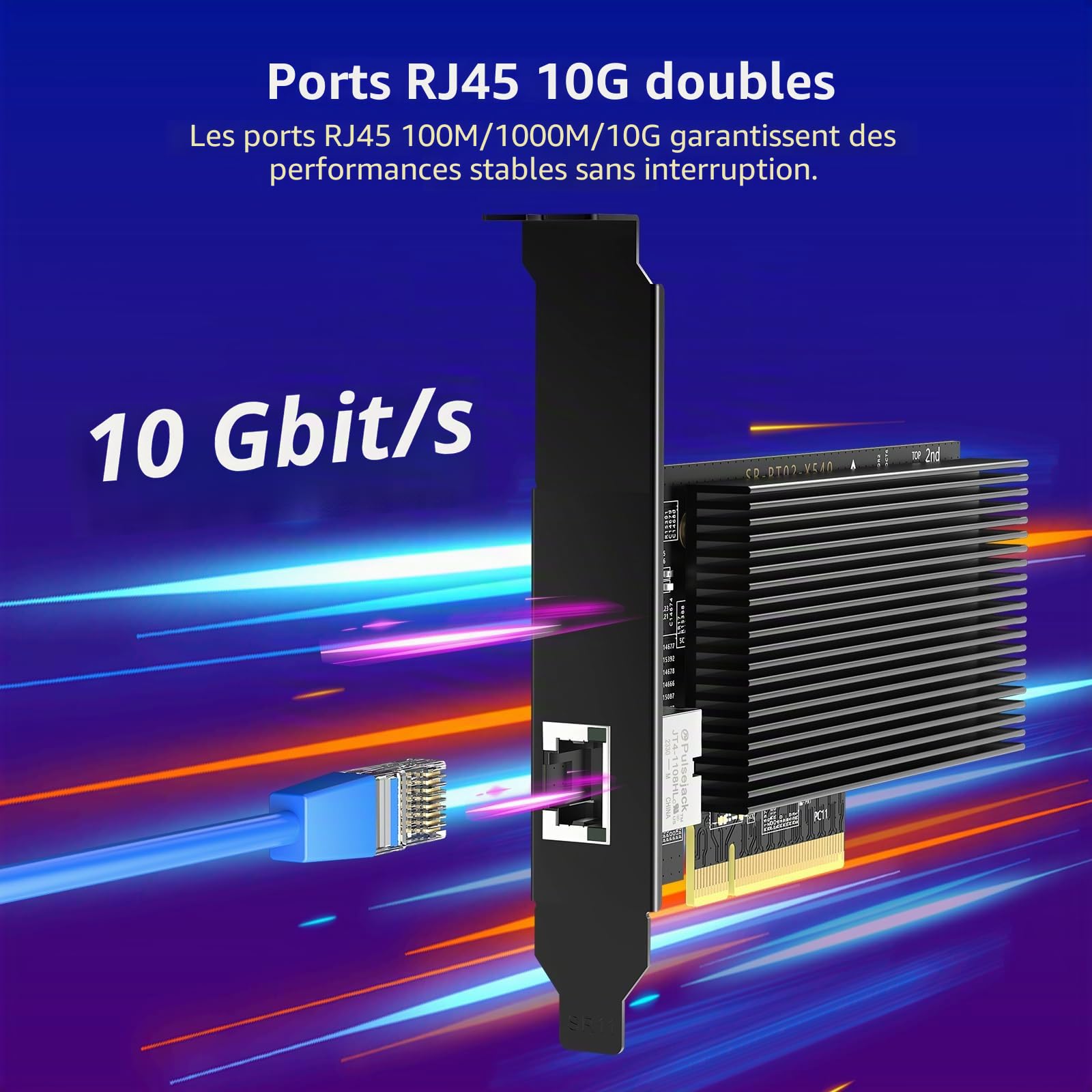 Carte réseau 10G PCI-E avec Ports RJ45 10Gbps individuels, contrôleur Intel X540-T1, VIMIN Carte Adaptateur Ethernet 10Gb Compatible avec PCI Express X8, X16, supporte Windows/Windows Server/Linux