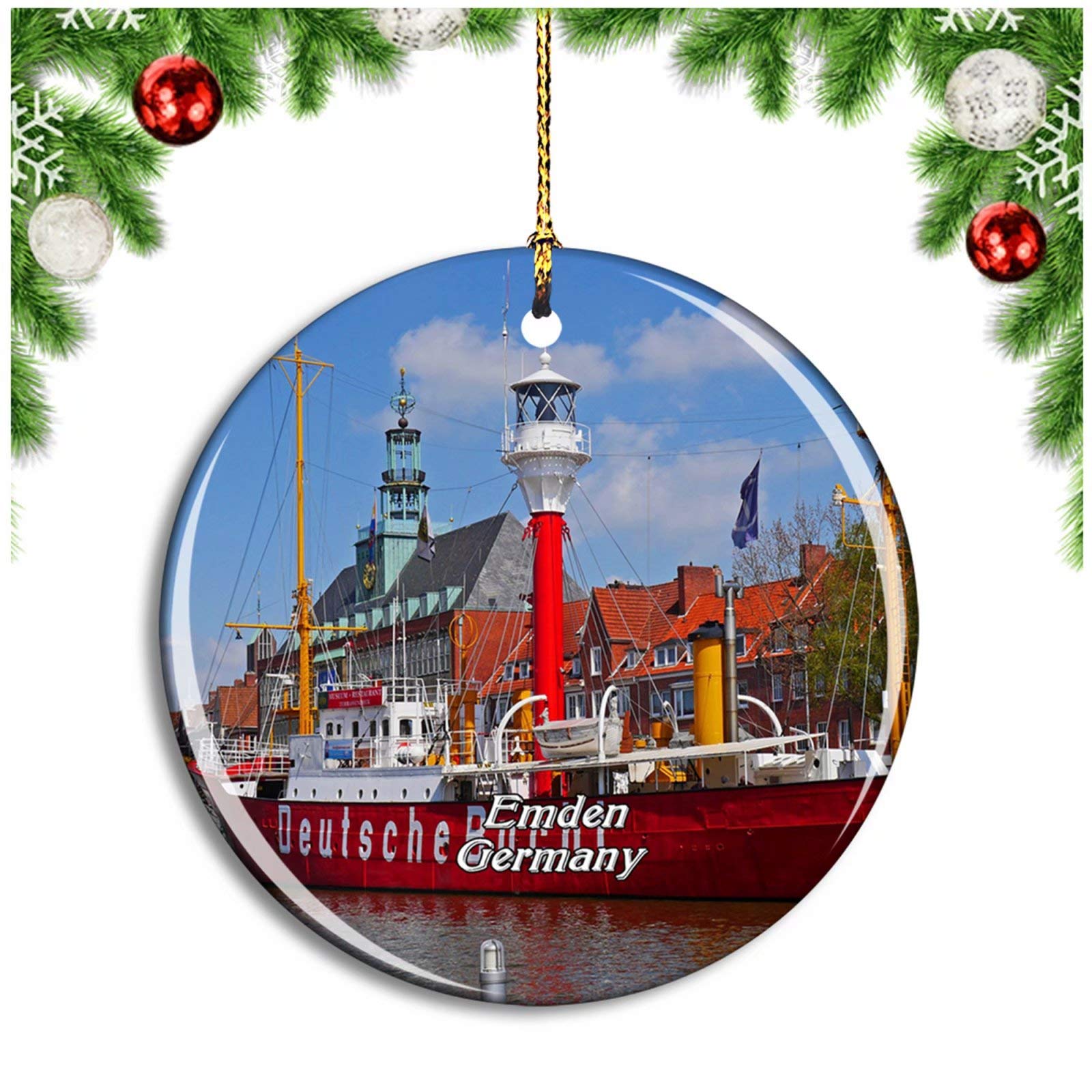 Weekino Alemania Baden-Baden - Adorno navideño de viaje por la ciudad, colección de recuerdos de porcelana de doble cara, decoración de árbol colgante de 2.85 pulgadas