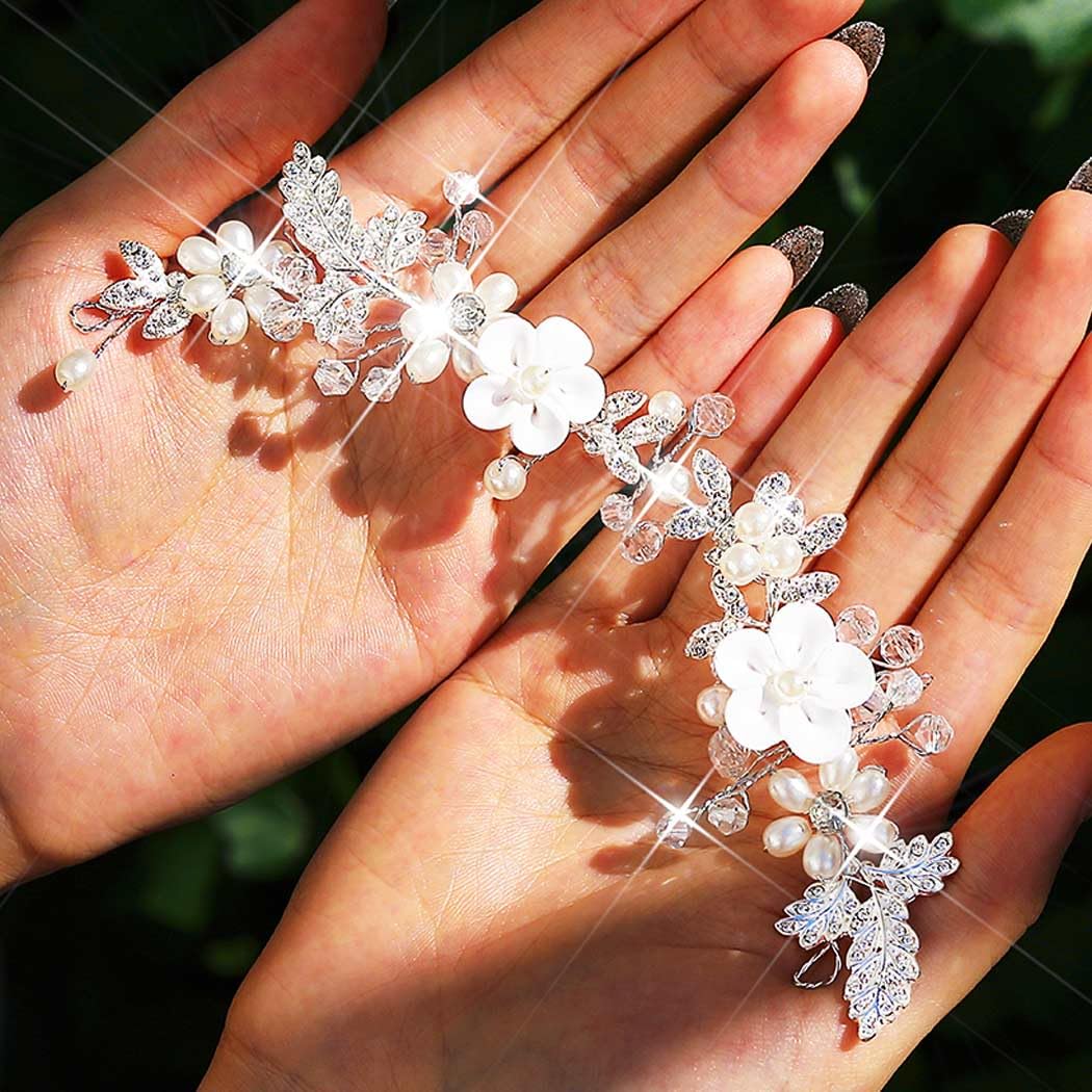 Catery Flower Wedding Hair Vine Rhinestones Bridal Headpieces Flower Girl Hair Accessory for Women (Silver) - Image 6