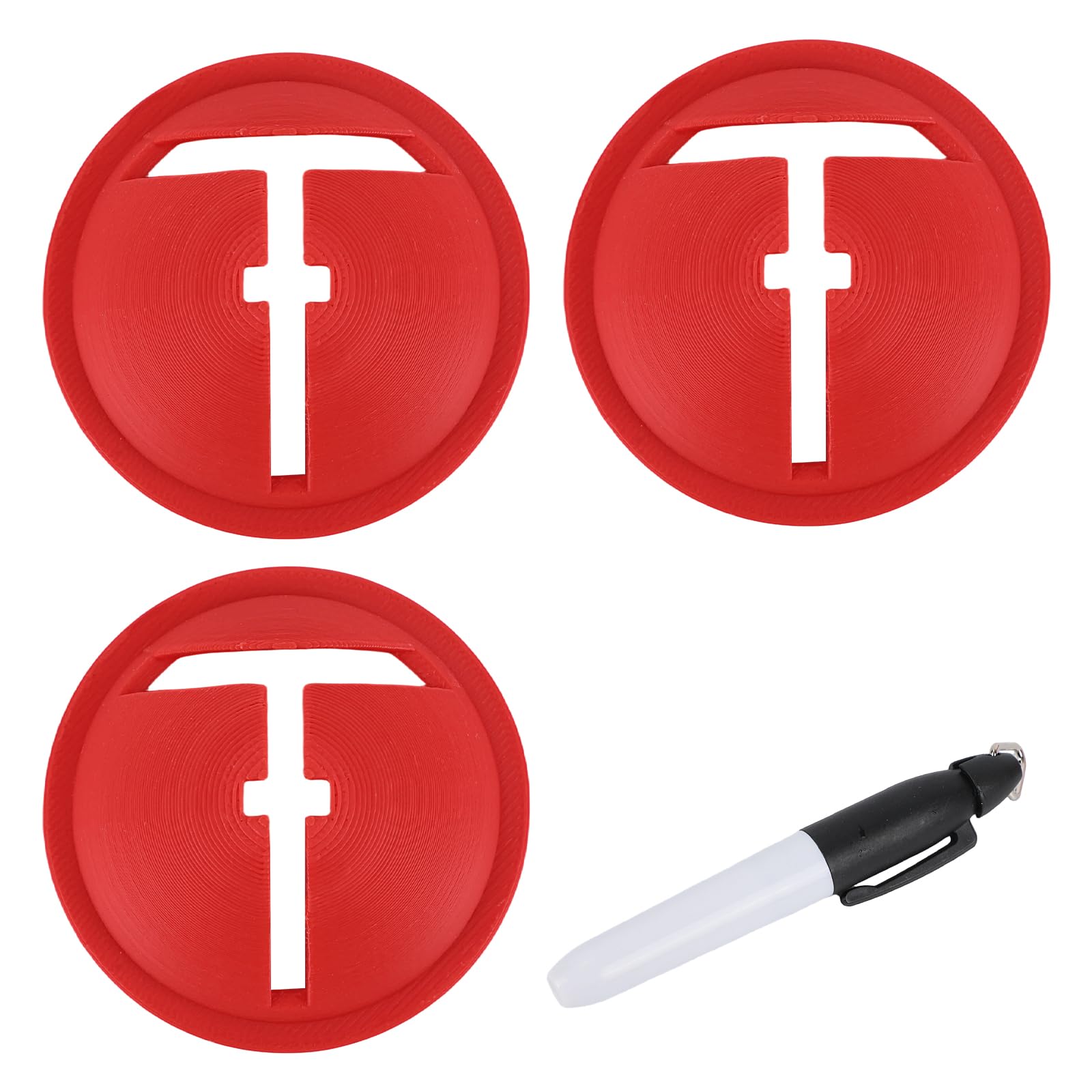 Fukaisu 3pcs Golf Ball Marker Liner, Red Plastic Golf Ball Line Alignment Stencil Drawing Tool with Marking Pen for Precision Putting & Target Line Accuracy Accessories