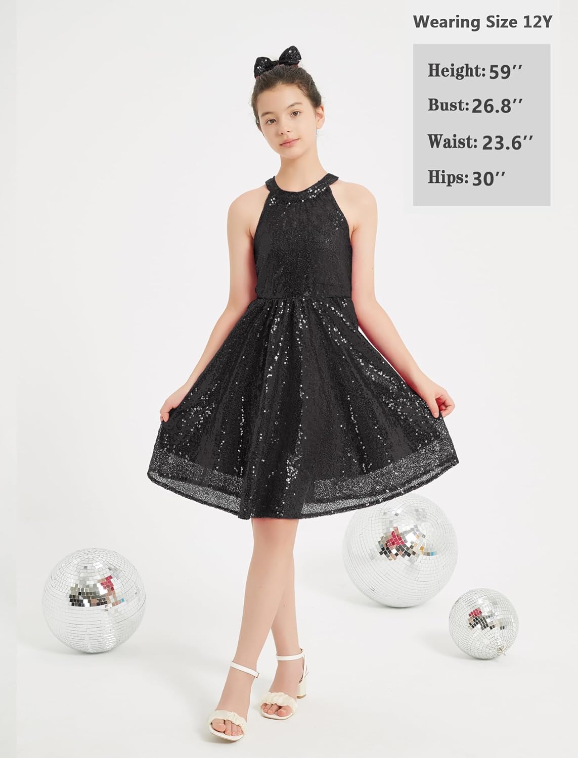 EXARUS Girls Halter Neck Sparkly Sequin Dresses Sleeveless A-Line/Bodycon Dress for Girl Formal Special Occasion 6-14Y - Image 5