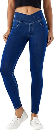 V Crossover Skinny Jeans Women High Waist Pull onTummy Control Casual Fitness Leggings, Highly Elasticity Yoga Pants