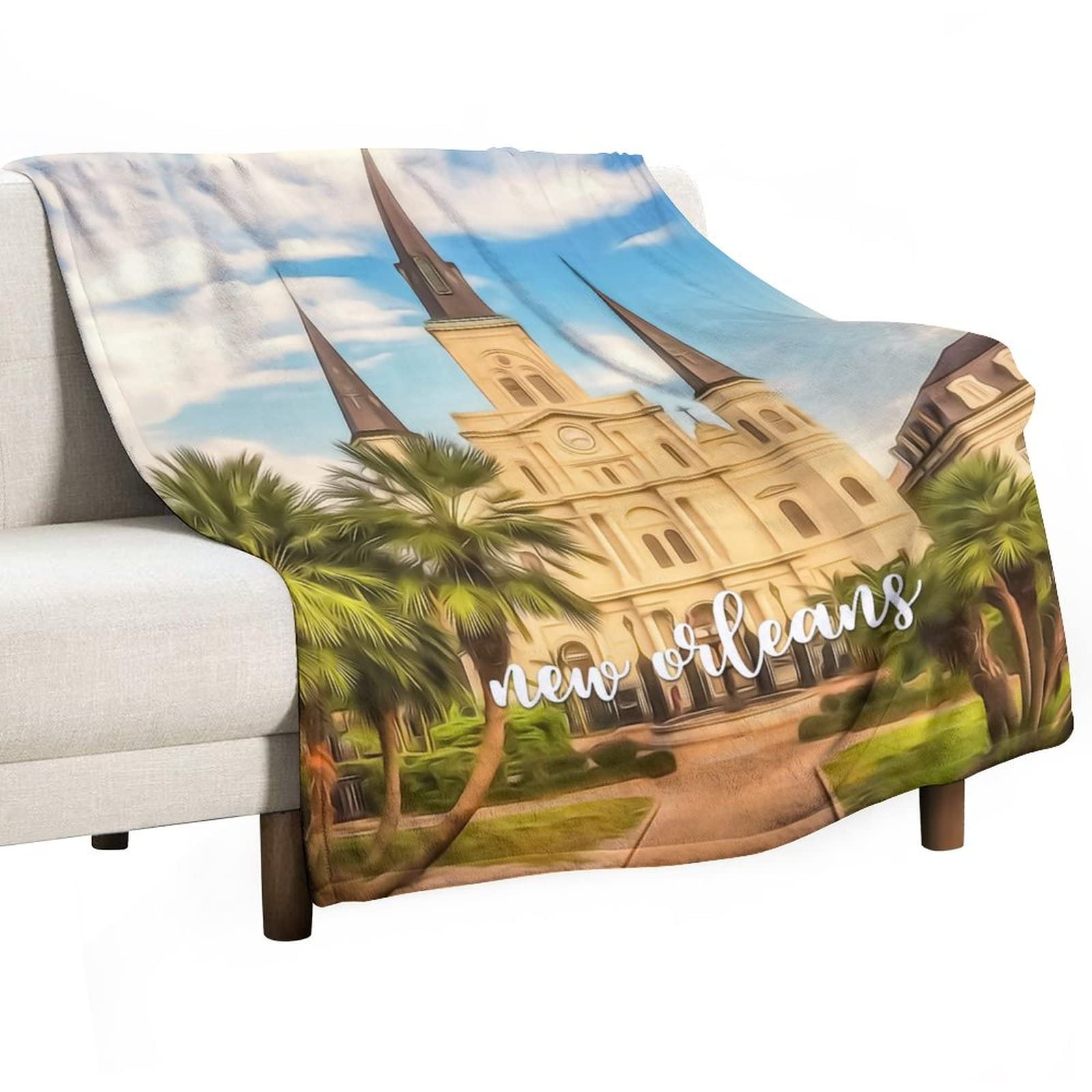 Couverture polaire New Orleans plaid flanelle motif gratte-ciel horizon 130x150 cm