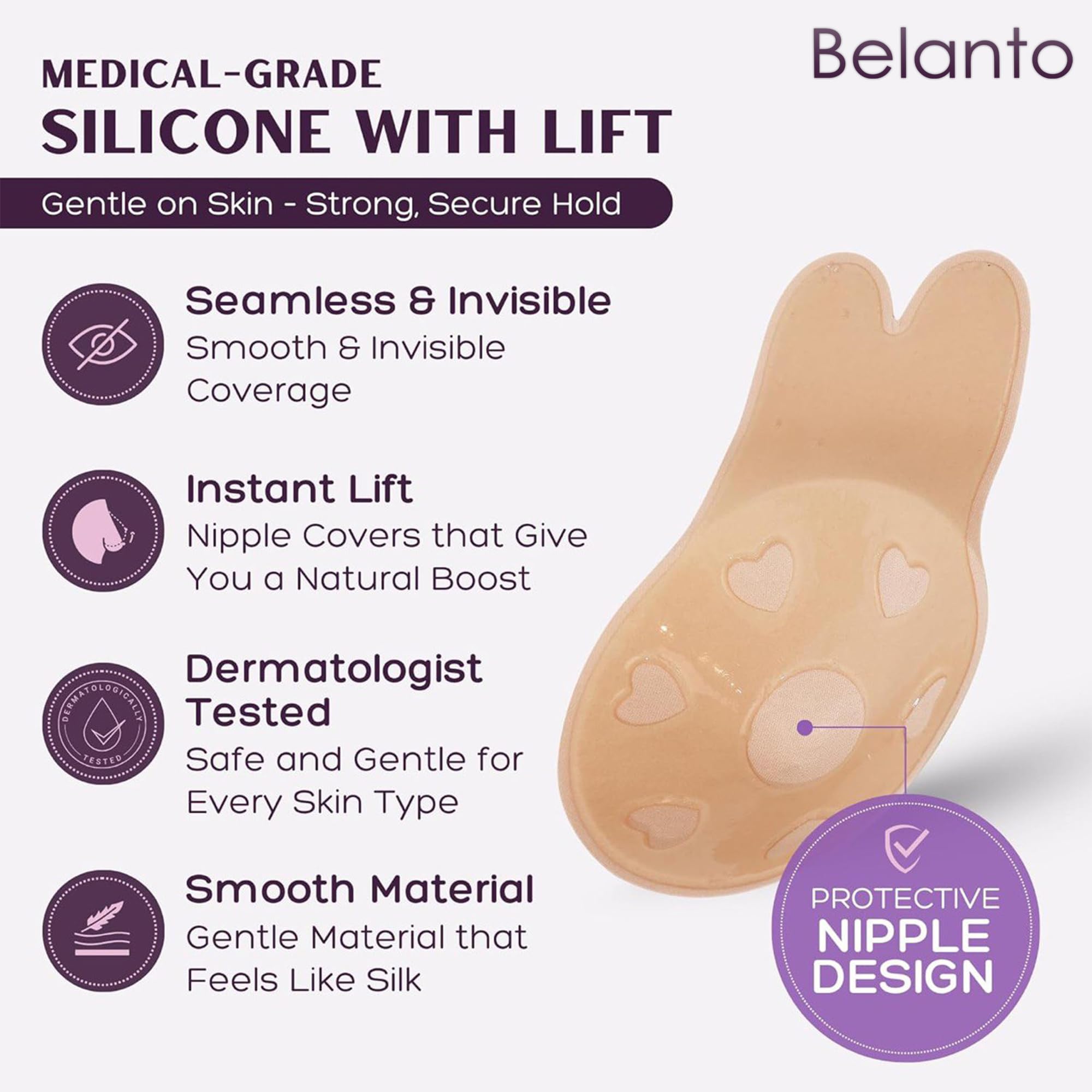 Belanto Women's & Girls Nipple Cover Strapless Bra, 2 Pair Beige & Black Color Invisible & Reusable Push Up Bra, Self Adhesive Breast Lift Up Sticky Bra Fits A-C Cups (Beige & Black, Fits A-C Cups)