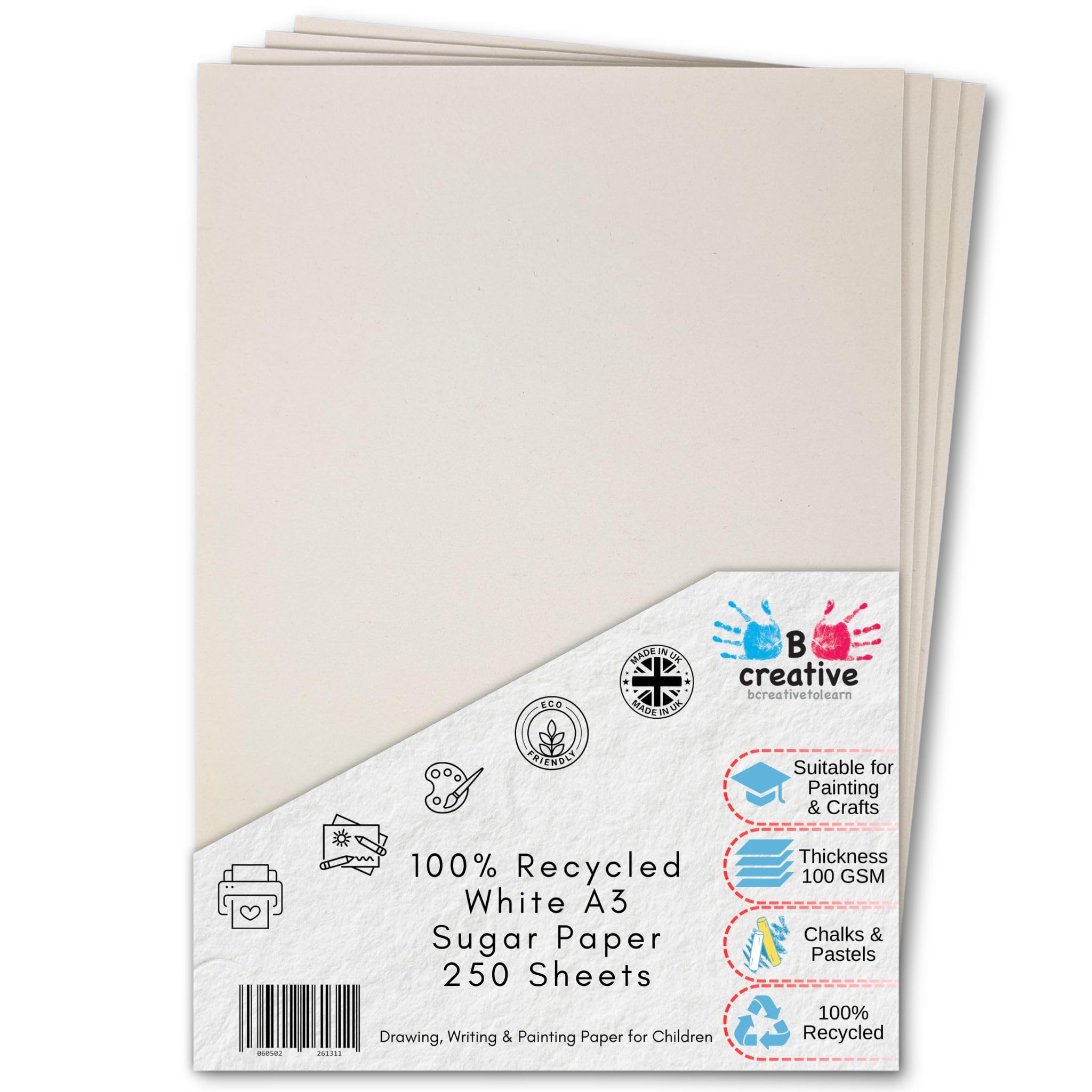 Be Creative A3 White Sugar Paper 100gsm 250 Sheets 42 x 29.7 cm – Recycled Paper for Drawing, Arts, Crafts & Classroom Use