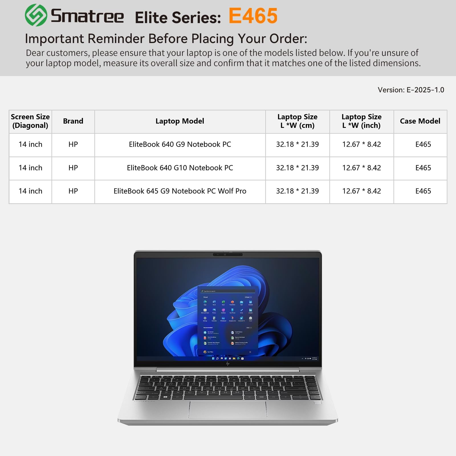 Smatree custodia per portatile per 14 pollici HP EliteBook 640 G10/G9 Notebook PC, per 14 pollici HP EliteBook 645 G9 Notebook PC, custodia con tasca per accessori, YKK cerniera, verde (E465G)