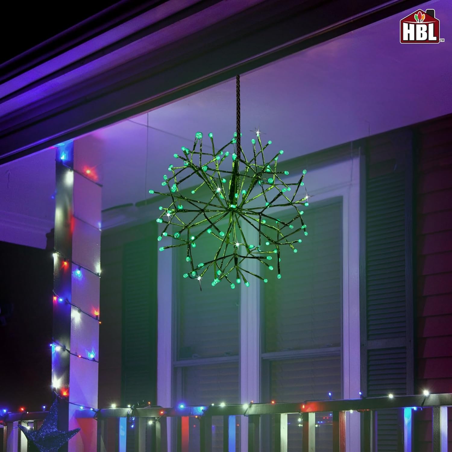 Holiday Bright Lights 20 Inch Green 3D LED Twinkling Sphere Hanging Indoor Outdoor Decorative Light