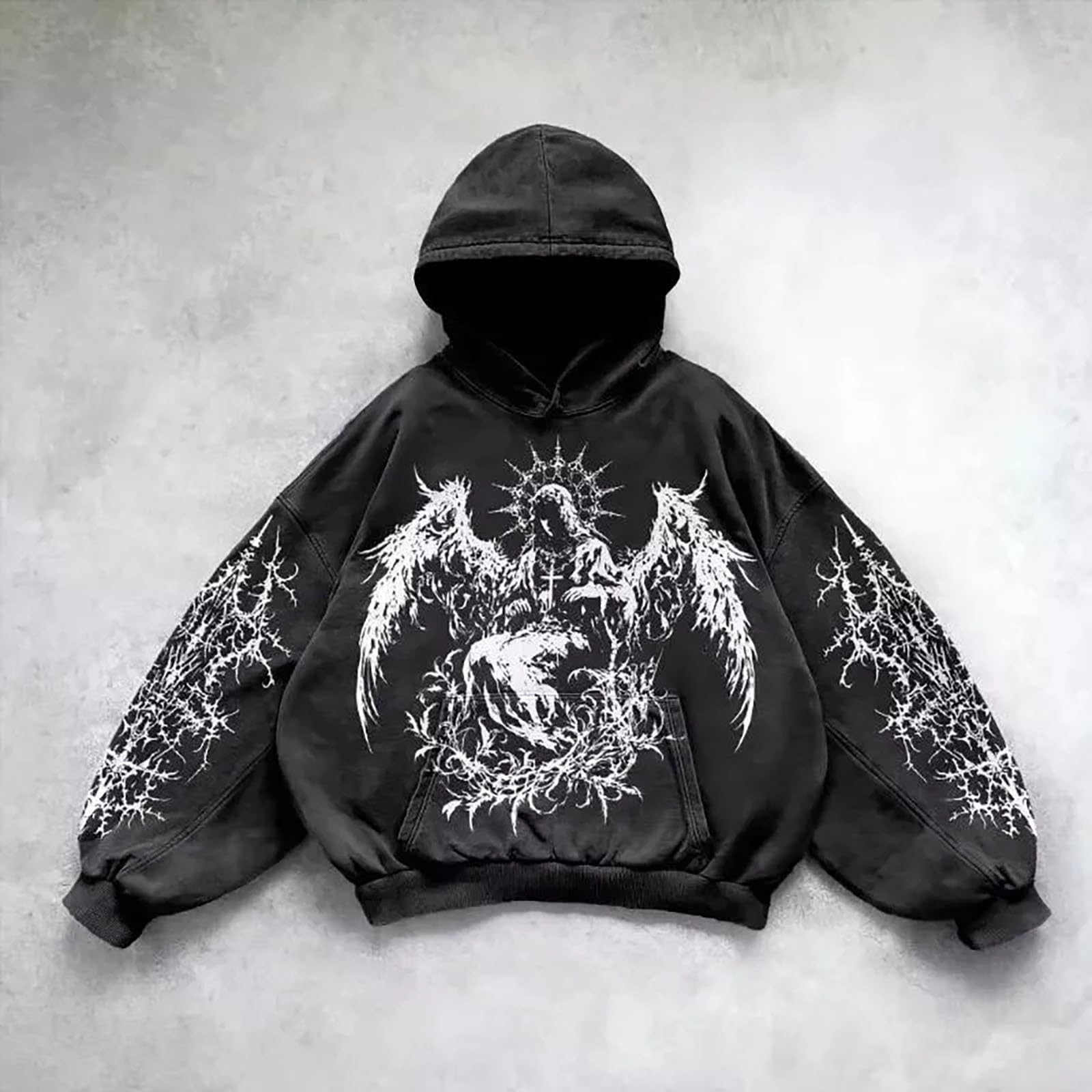 Raperos Sudadera con Capucha Informal Estampado para Hombre Y Mujer, Estilo Universitario, Gótica, De Manga Larga, Holgada, Tamaño, Retro Urbano, Parejas, (G, XXXXL) Mangas El Sol