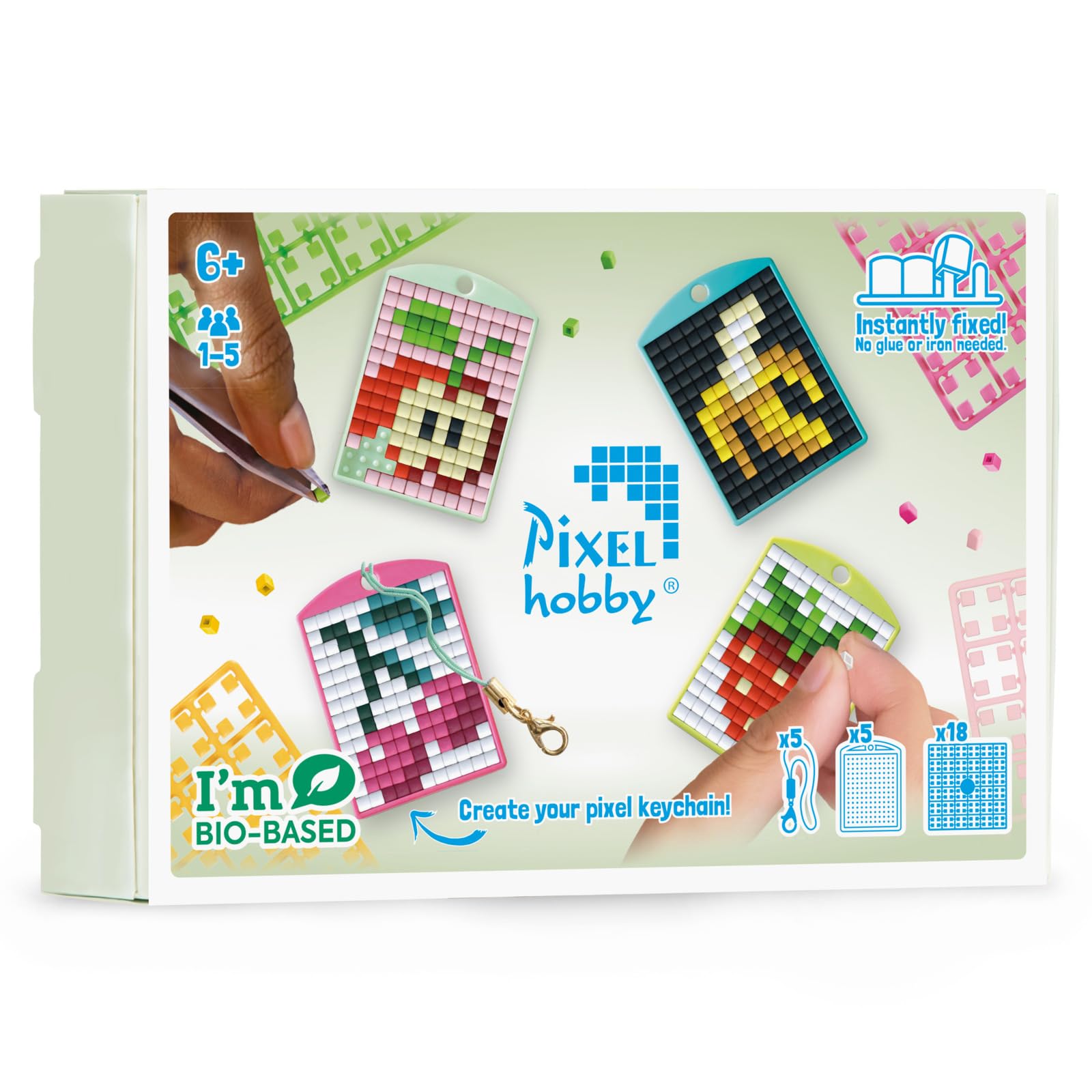 Pixel P23903 Mosaic Locket Theme Box Fruit Key Ring for Children to Design Yourself, Easy Plug-in System, No Ironing or Gluing, Stones Made of Organic Plastic