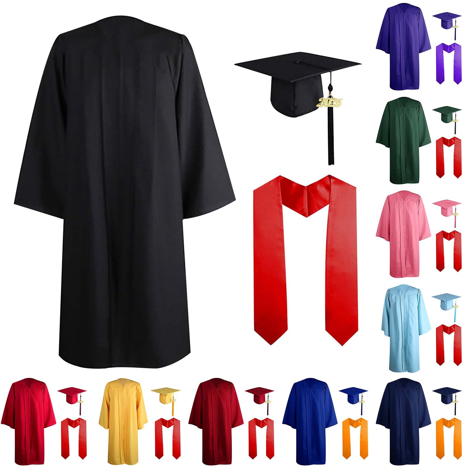 Cokbyavla Graduation Gown With Tassel Stole,Graduation Hat for Adults Dress Mom High School Stole Master Women 2025 White Plus Size Robe(Sky Blue,54)