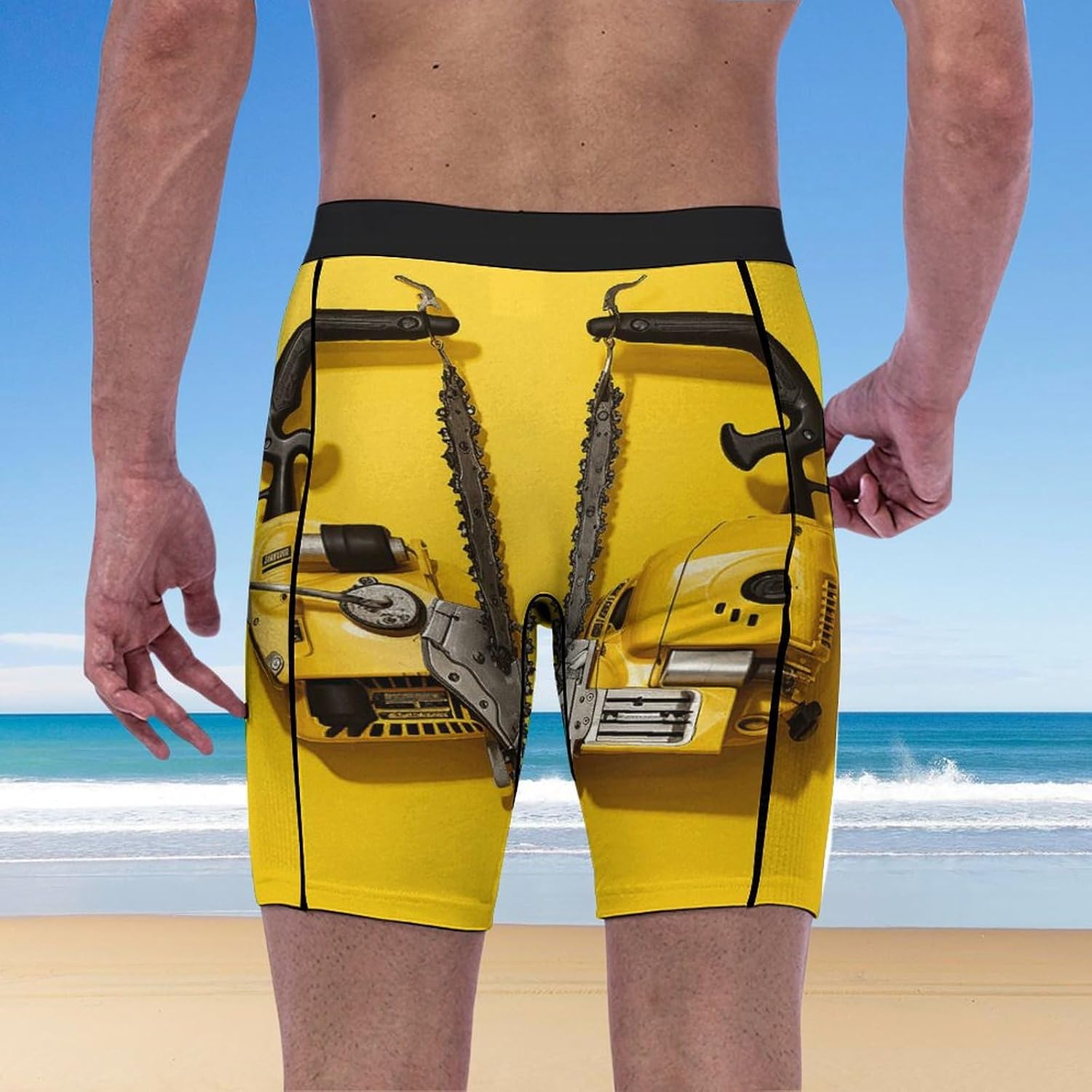 Yellow Two Chainsaws Compression Shorts Men Spandex Sport Shorts Workout Performance Baselayer Underwear