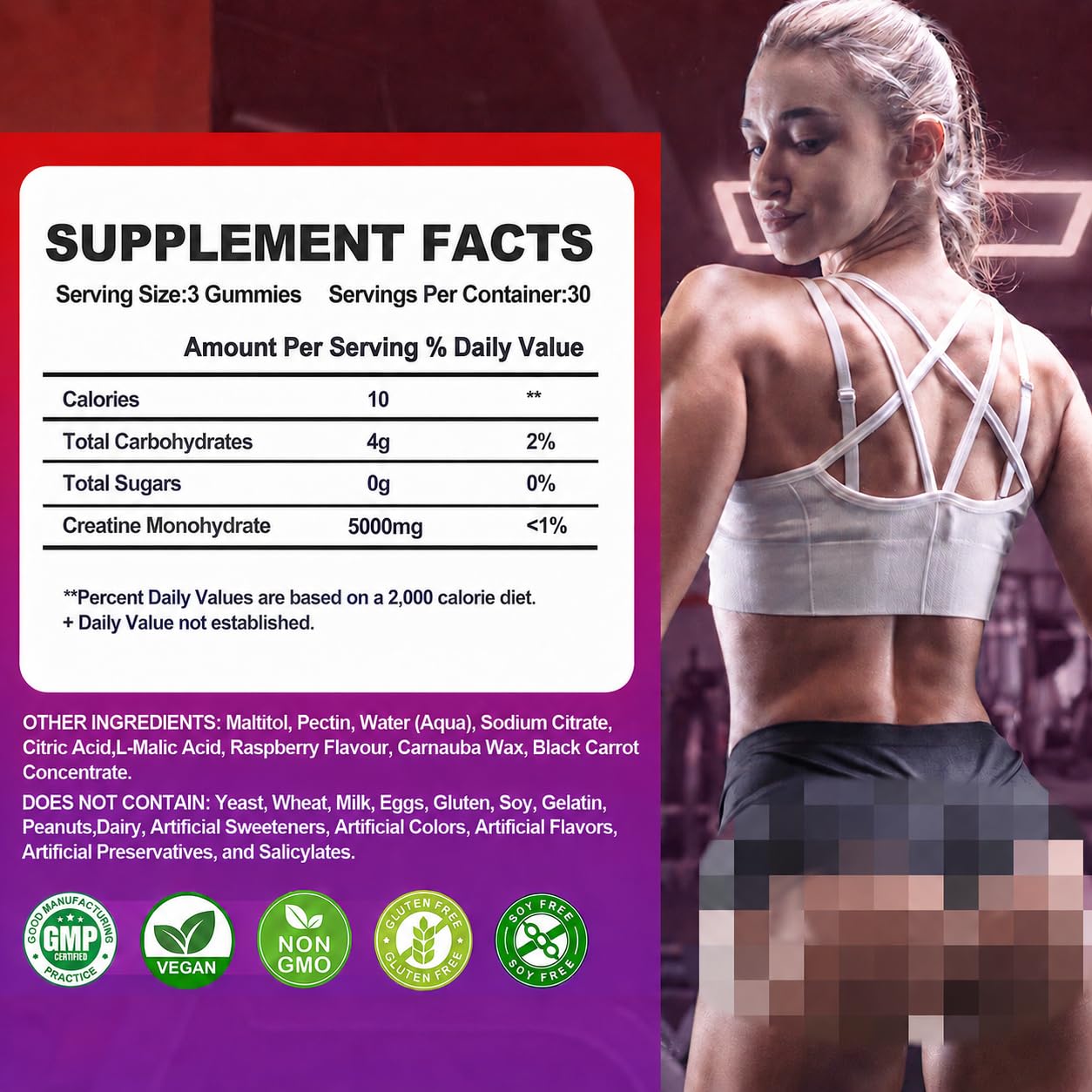 swiss bioenergetics Creatine Monohydrate Gummies Infused with 5g Creatine for Men and Women, Chewable Creatine Monohydrate, 90 Raspberry Flavor Counts Supplement Gummies (30-Day Supply) — Amazon image 2