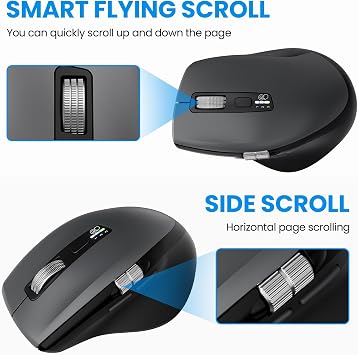 INFINMIND Wireless Side Scroll Mouse with Multi-Device, Ergonomic Computer Mouse with Smart Flying Scroll, Silent Mouse Bluetooth for Computer, Laptop, iPad, Tablet, MacBook (Grey)