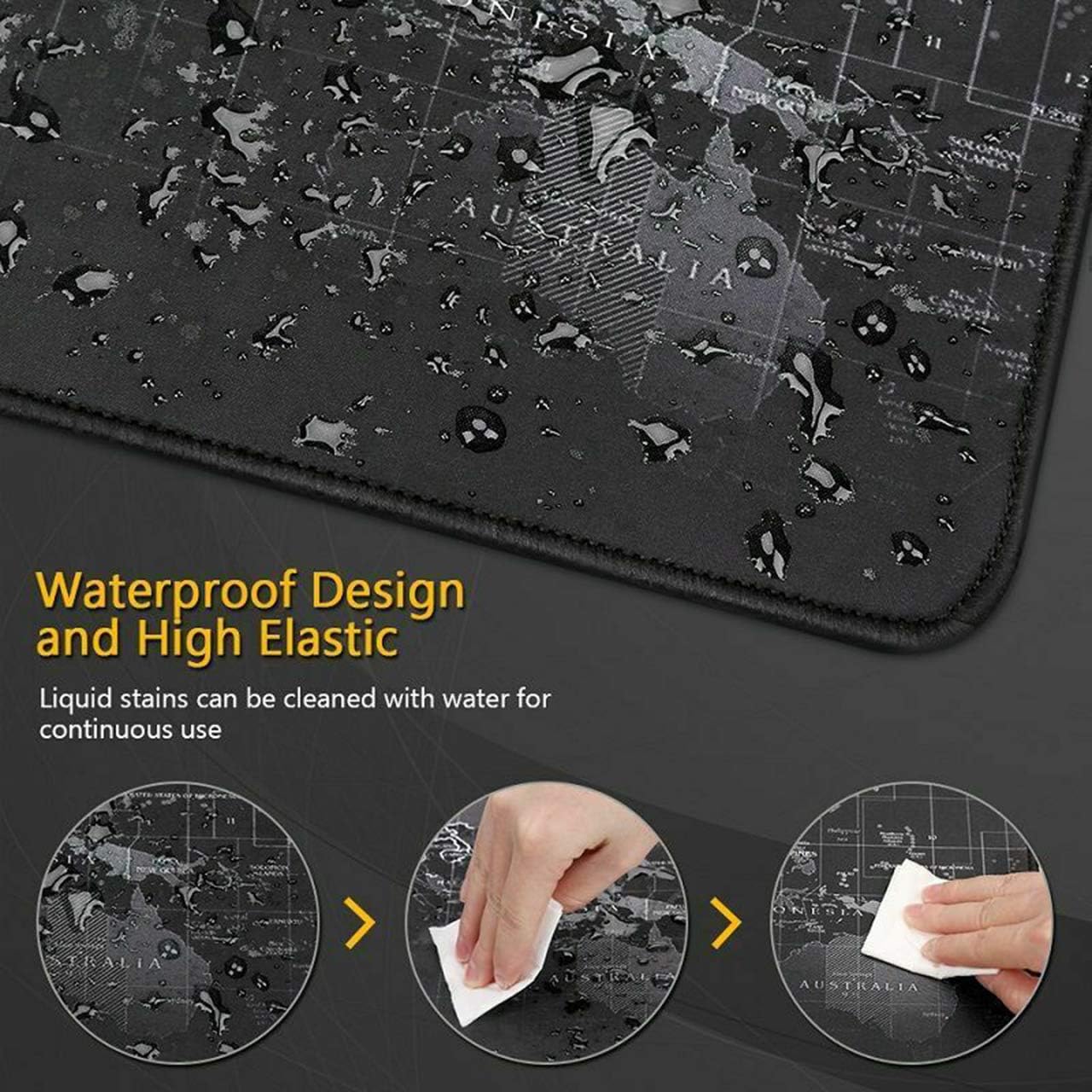 Kriture Gaming Mouse Pad Extended Mouse Map Mat (World Map 31.5"x11.8"inch,3mm),Nonslip Base, Thick, Comfy, Waterproof and Foldable Mat for Desktop, Computer, Laptop, Keyboard, Consoles, Black