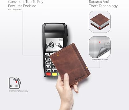 LEVOGUE Genuine Leather Men's RFID Blocking Slim Trifold Wallet with Middle Flap 9 Cards + 2 ID Window + 2 Note Compartments (Brown Vintage)