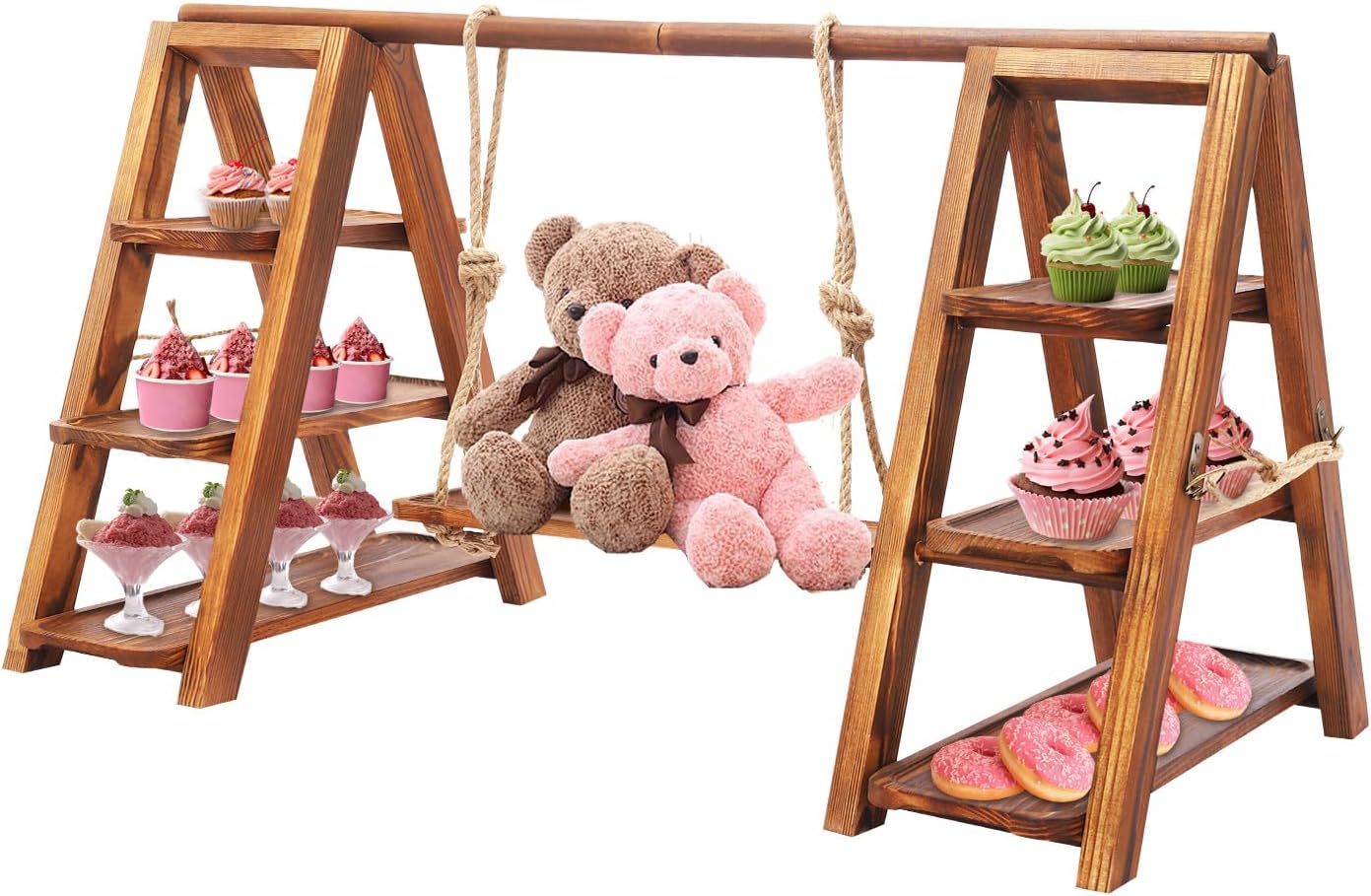 3 Tier Wooden Cupcake Serving Tray Desert Table Display Set Staircase Swing Shaped Decorative Display Stand for Wedding Party