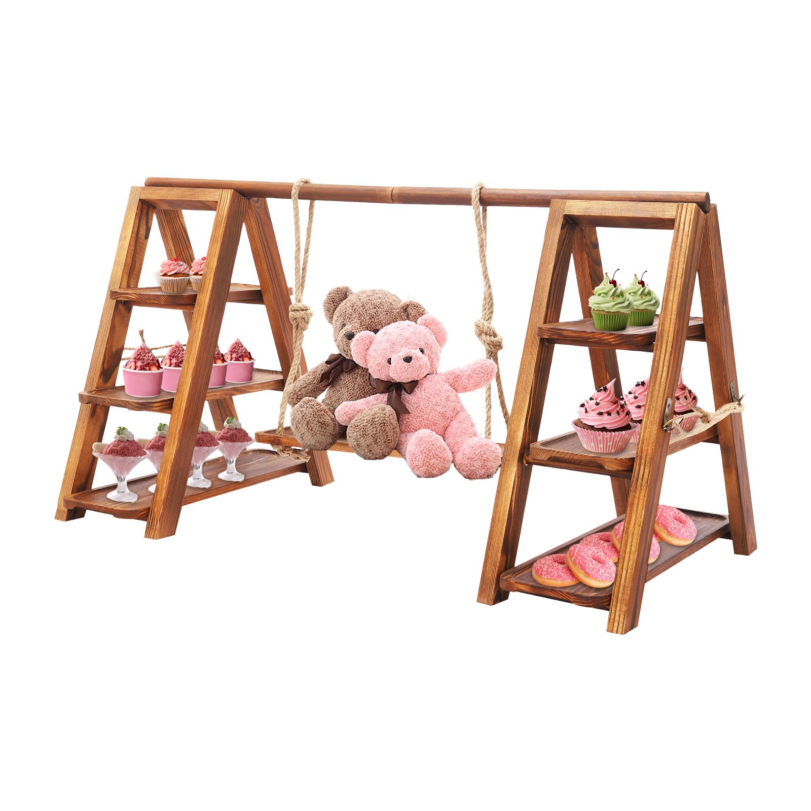 Alzata in legno a 3 ripiani, per buffet, con piastra girevole regolabile in altezza, supporto per cupcake, vassoio da portata per compleanno, tè, matrimonio, picnic, feste