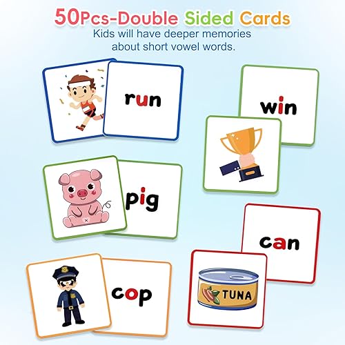 Miniatura 4 de Juegos de ortografía de lectura de vocales cortas de madera, CVC, tarjetas didácticas, actividades de aprendizaje preescolar y juego de apilamiento