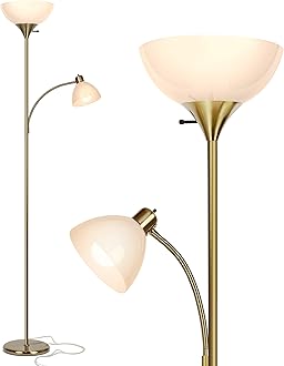 Brightech Sky Dome Plus - Super Bright LED Flashlight & Reading Floor Lamp - Dimmable Modern Floor Lamp for Office Living Room - High Mother Daughter Lights for Bedroom Lighting - Gold Brass