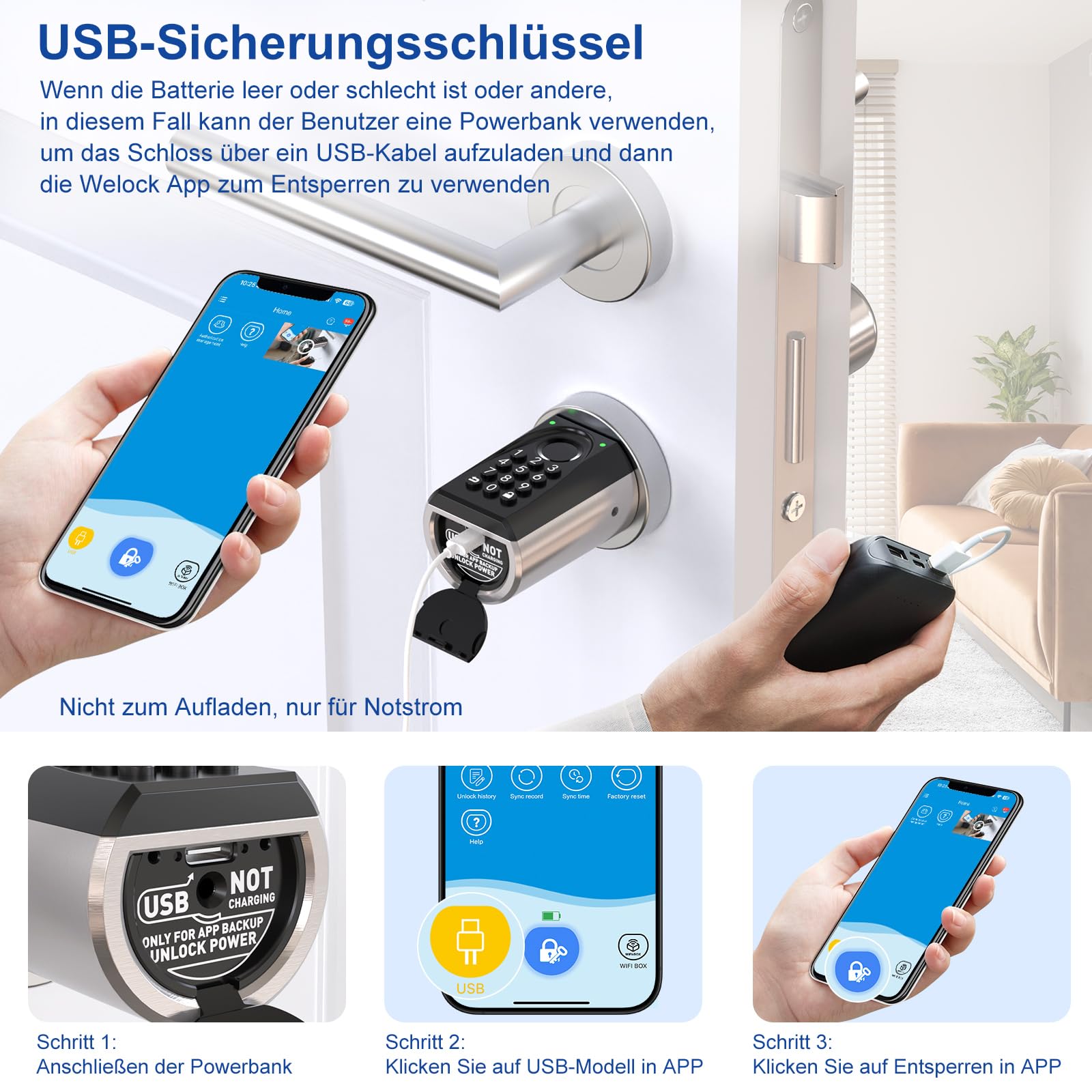 WELOCK U41 PRO Elektronisches Türschloss Fingerabdruck | mit Passwort,RFID Karte,APP und WiFi,Fingerabdruck Schloss Haustür,Schließzylinder für Türen von 50-100mm,Smart Lock