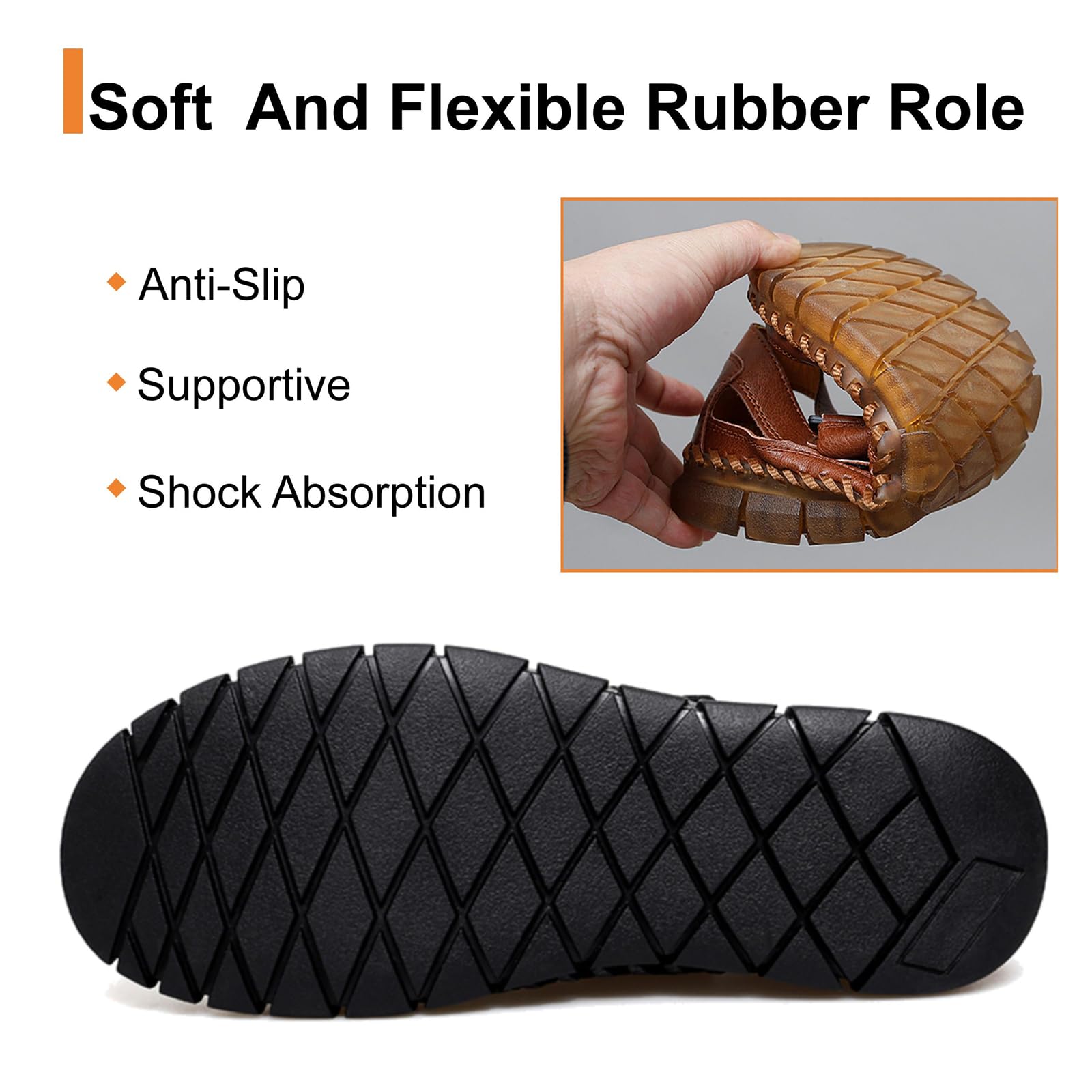 Sandales de sport Erbon pour hommes pratiquant des activités sportives, Marron, Cuir, Sans talon, À enfiler, Sangle unique, Sandal de sport