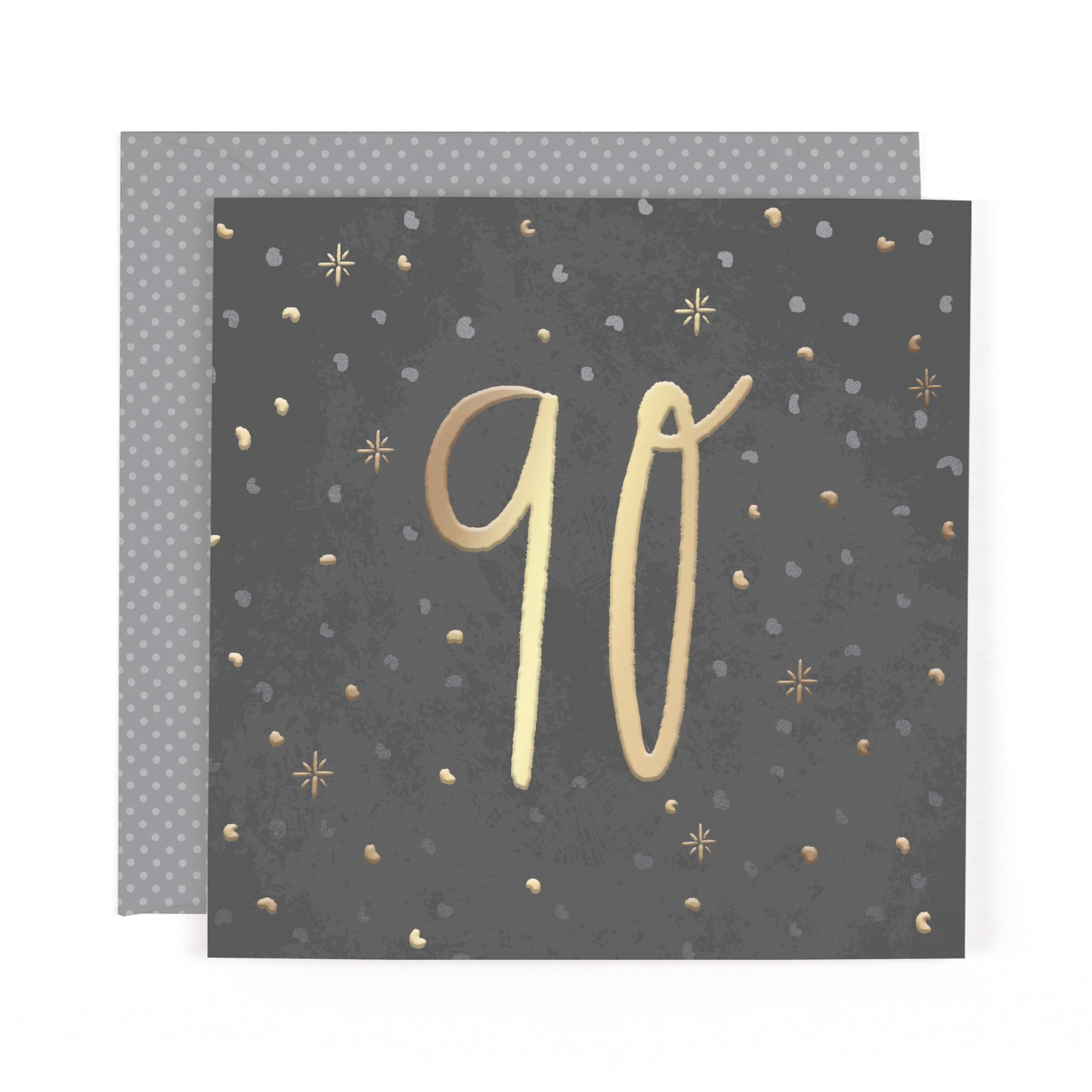 Hotchpotch Stunning Foiled Birthday Card For 90th Birthday, With Bespoke Dotty Envelope - Anise Greeting Card London Size 6 x 6 inches