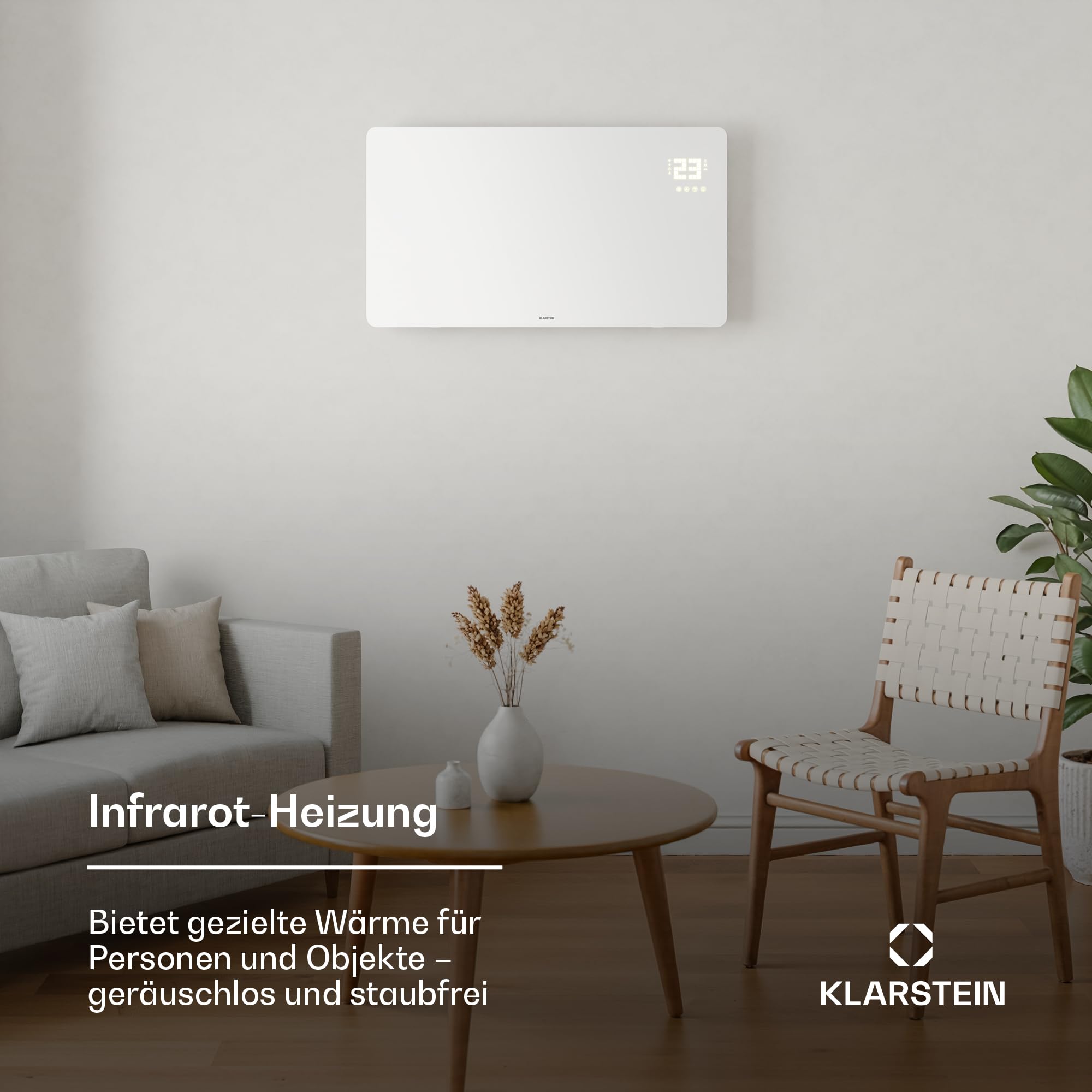 Klarstein Infrarotheizung 480W – Wandmontage & Standgerät, Thermostat, App-Steuerung, IP43, Glas-Design, Überhitzungsschutz, für Bad & Wohnzimmer, elektrische Wandheizung, Weiß