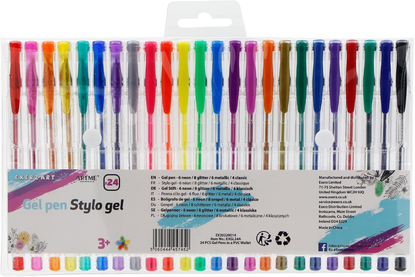 Helix Oxford Colour Gel Pens (x10 Pack Assorted Colours) with Plastic