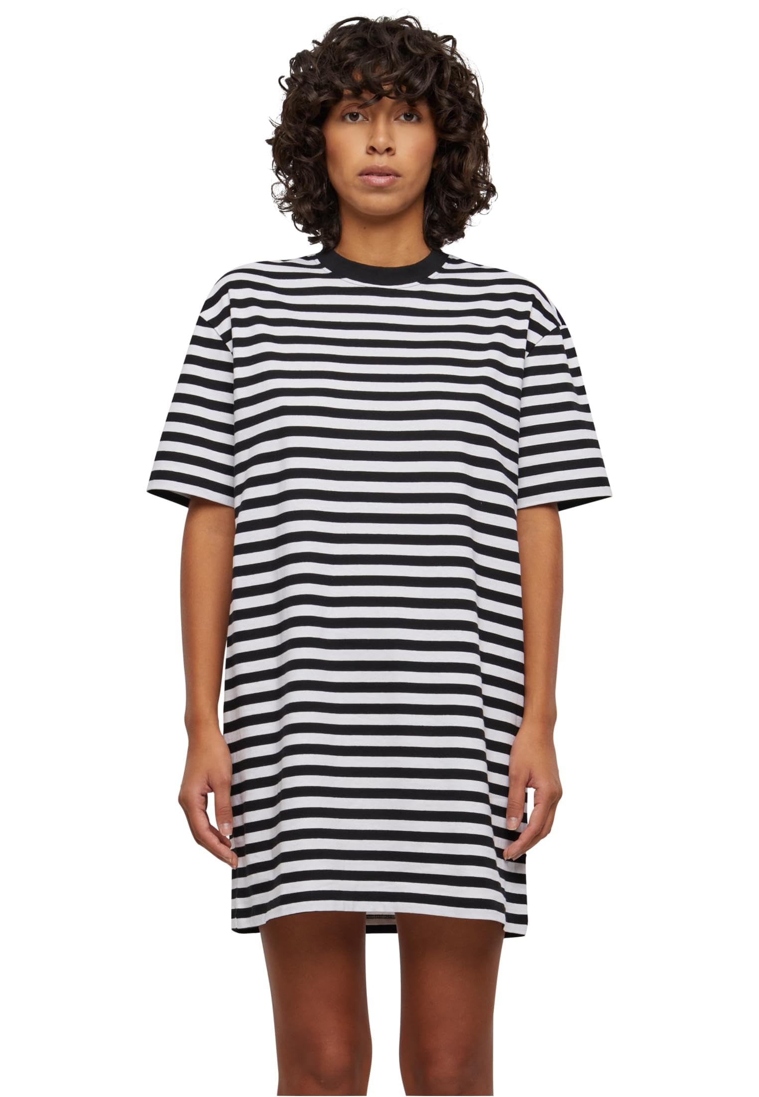 Urban Classics Women's Ladies Oversized Striped Tee Dress, White/Black, M