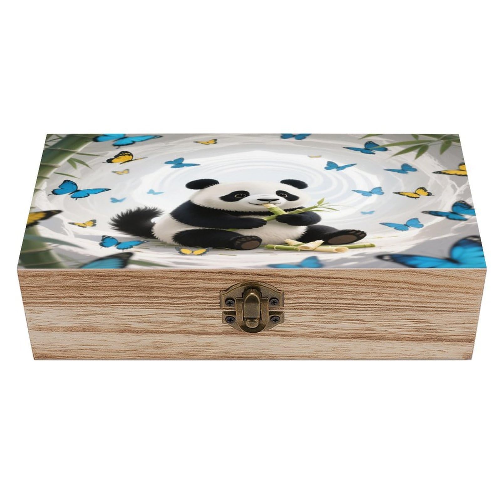 VstaDank White Cave Vortex Panda Wooden Storage Box Vintage Wood Box with Lid Large Wooden Jewelry Boxes DIY Wood Gift Boxes Exquisite Jewelry Case Art Stash Keepsake Storage Case