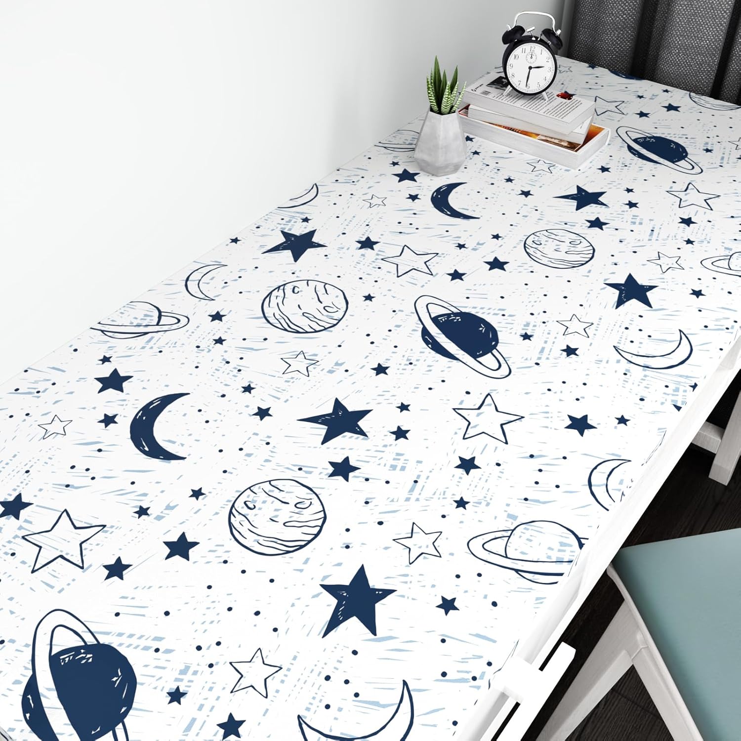 Blue Galaxy Wallpaper Stick and Peel Moon Star Contact Paper Blue Planet Celestial Wallpaper Boho Self Adhesive Removable Contact Paper for Kids Room Nursery Bedroom Cabinets 17.5"x102"