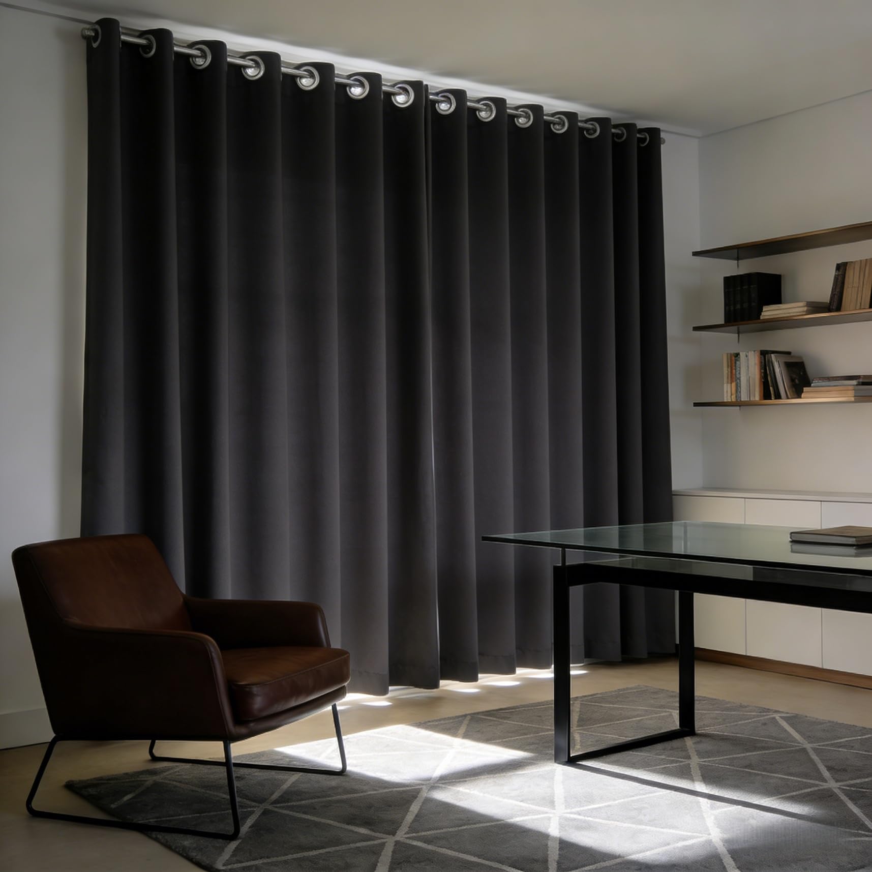 Gardinen Blickdicht Wohnzimmer 110 x 220 cm Blickdicht Kälteschutz Hitzeschutz Transparente Gardine Ösenschal 1Er Set für Schiene, Schlafzimmer, Wohnzimmer, Esszimmer, Dunkelgrau