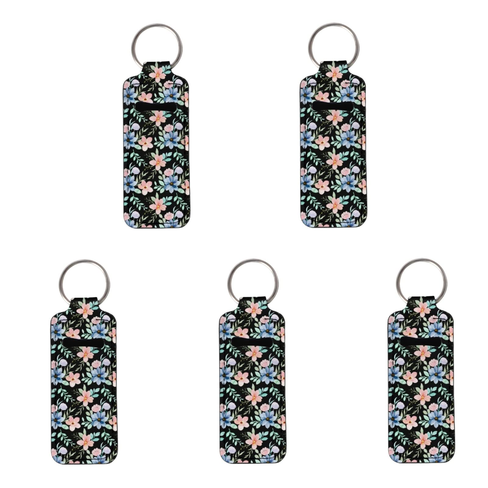 Dreaweet Chapstick Holder Keychain for Women Girls Slim Lipstick Sleeve Hand Wrist Lanyard Key Chain Set of 5