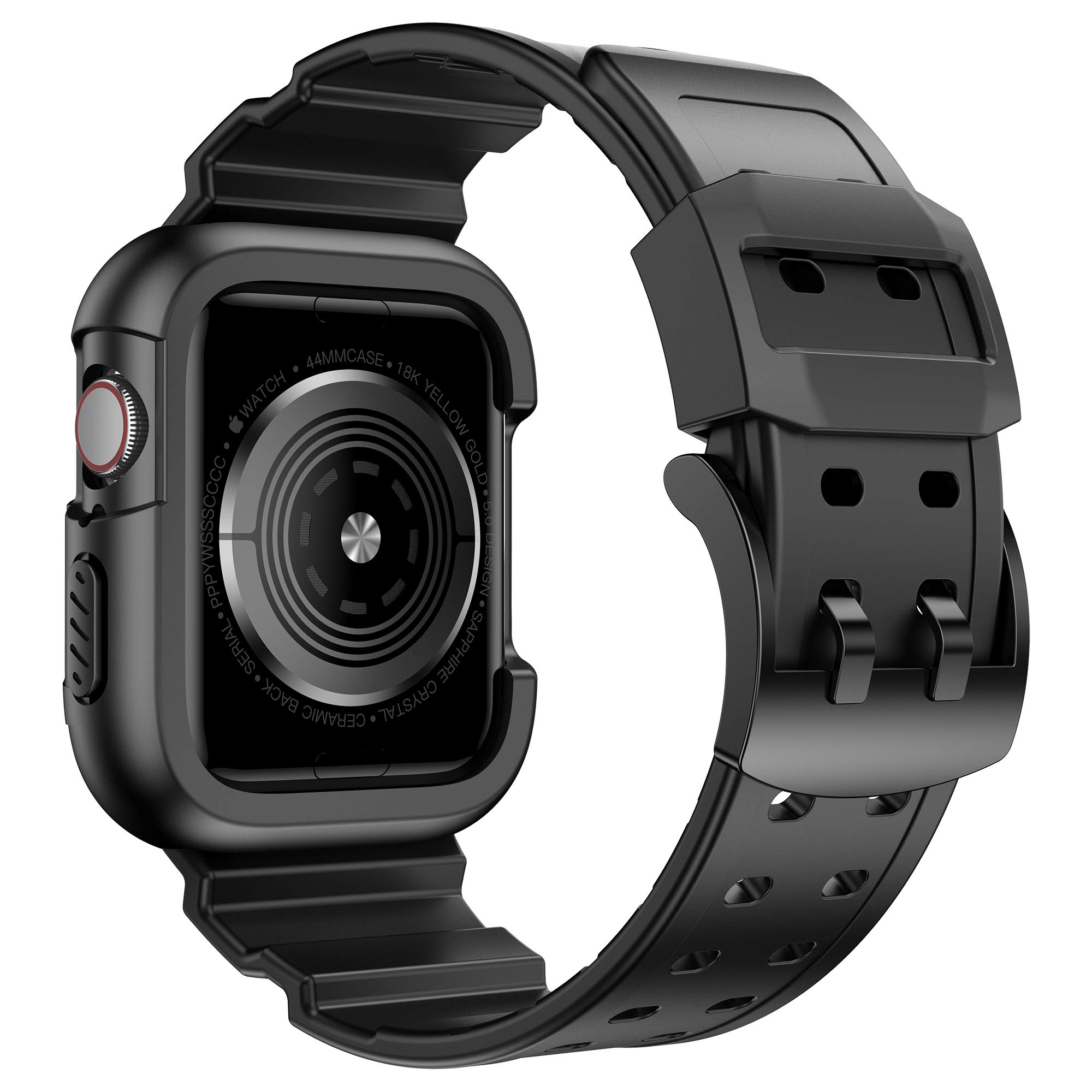 iiteeology Compatible with Apple Watch Band with Case 45mm 44mm 42mm, Rugged Sport iWatch Case and Band for iWatch Series 9/8/7/6/SE/5/4/3/2/1, Black