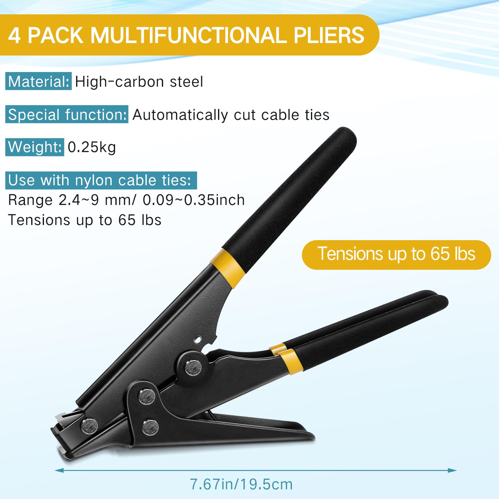 Shappy 4 herramientas de amarre de cremallera y herramienta cortadora de cables tensores para cortar 7.67 pulgadas para plástico o nailon de ancho de 0.09 a 0.35 pulgadas