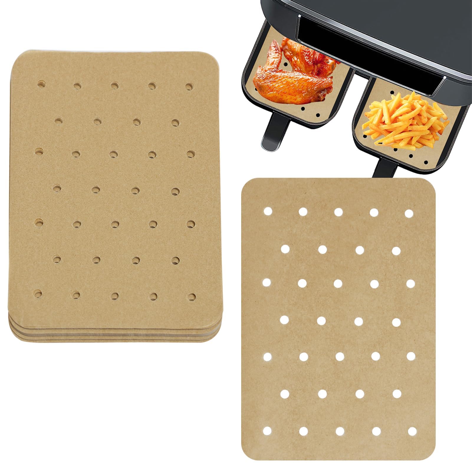 Papel para hornear Air Fryer – Juego de 120 hojas de papel sulfurizado perforado antiadherente para freidora de aire, compatible con freidora de aire doble Ninja Foodi Forros para freidora de aire