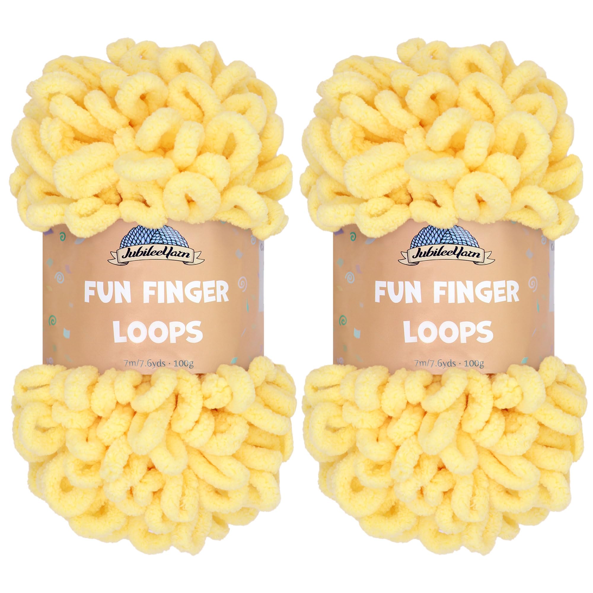 JubileeYarn Fun Finger Loops Yarn - Polyester Jumbo Weight Loop Yarn - 100g/Skein - Light Buttercream - 2 Skeins
