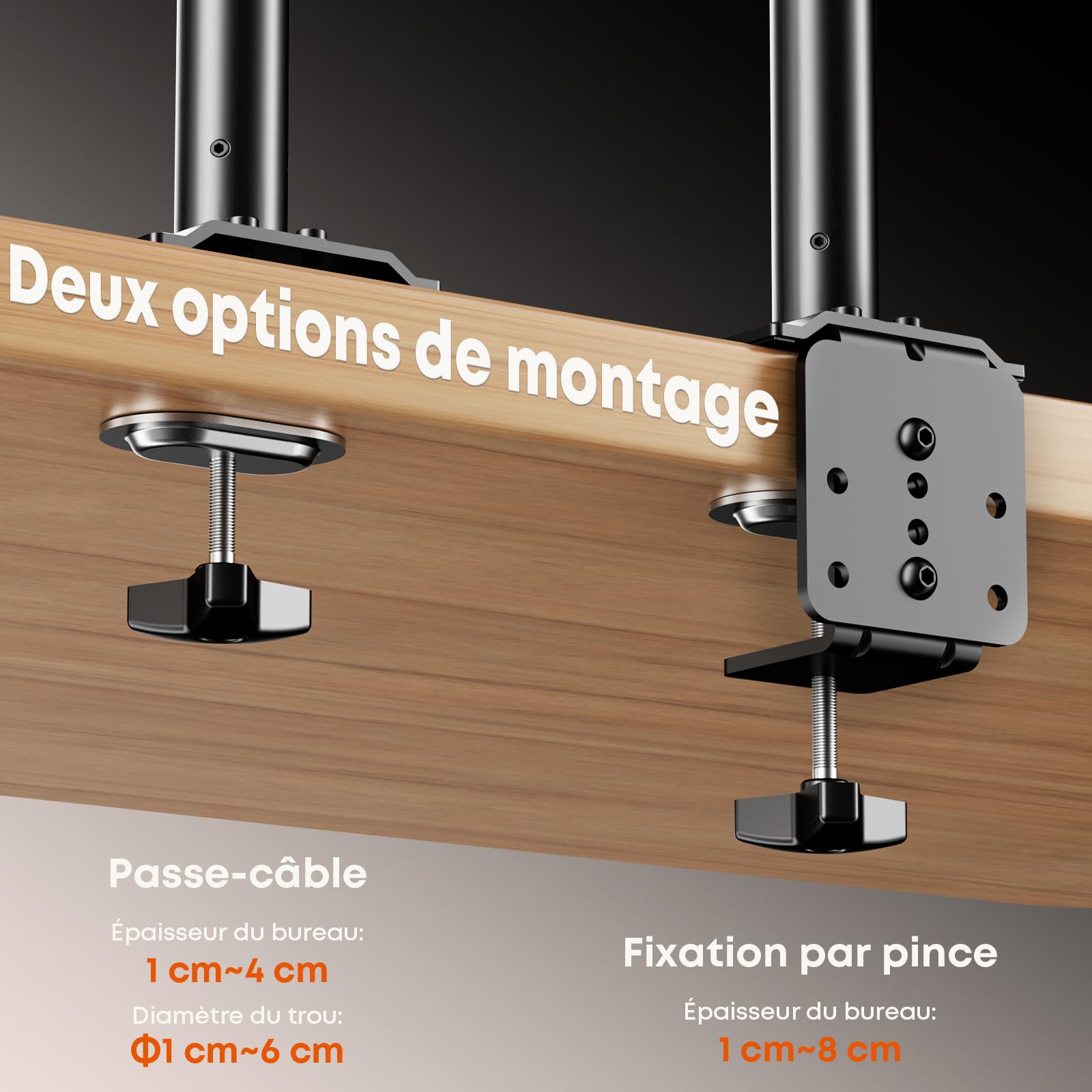 Support pour 4 Moniteurs 17"-27", Support de Bureau Réglable pour Écrans LCD LED, Montage Vertical, Poids Max 10 kg par Bras, VESA 75/100, Noir