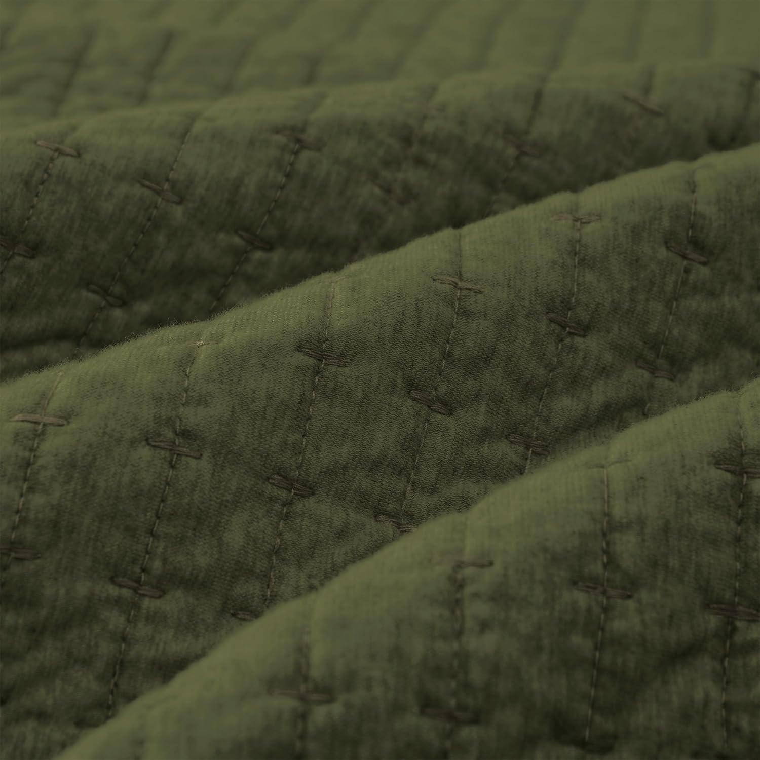 Wonderful Cotton Blended Jersey Knit King Quilt, Stitch Bedding Heather Olive Green Quilt with 2 Pillow Shams, Cloud Cloverlet, Soft Bedspread All-Season Use 104"x94" - Image 3