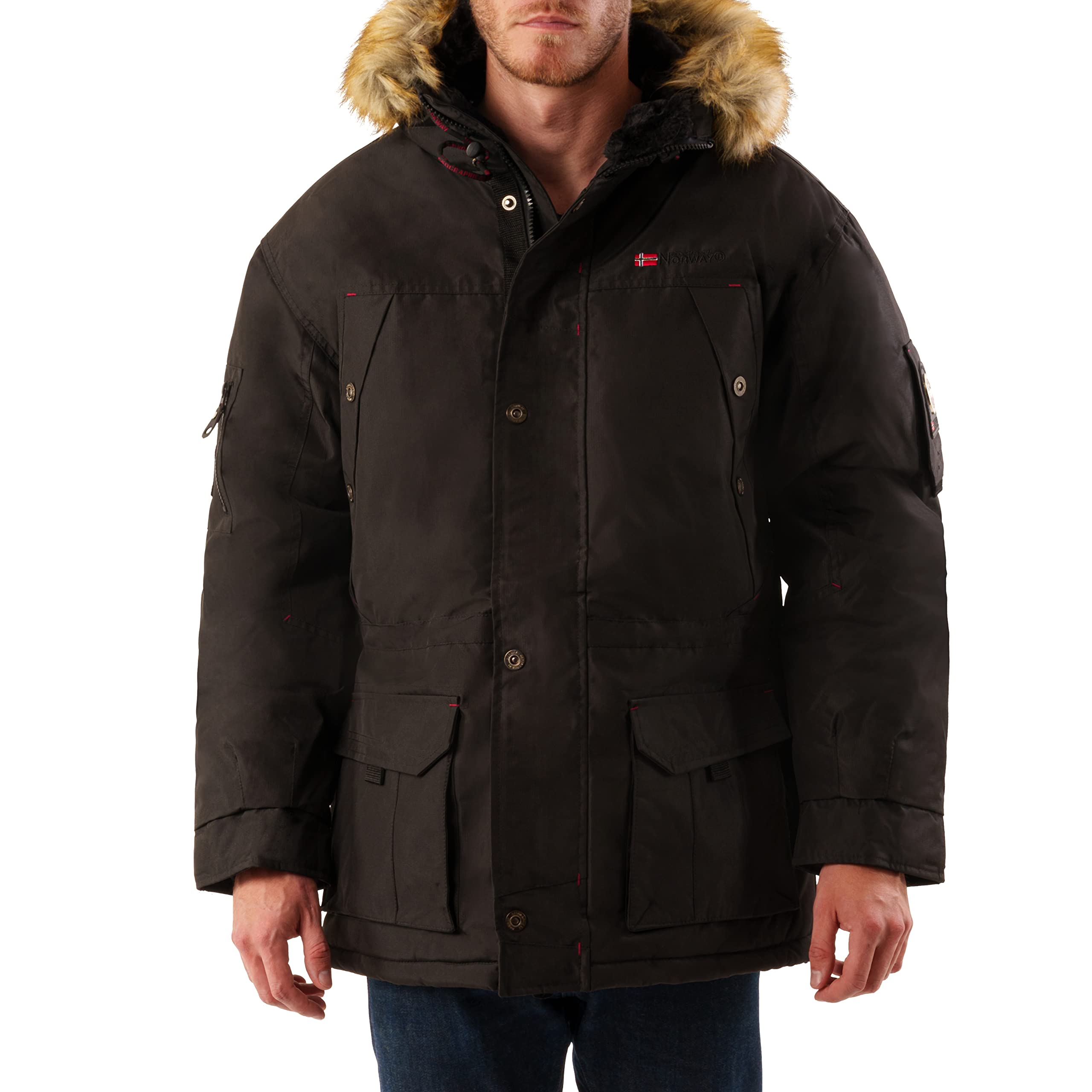 Geographical NorwayAbiosaure Men - Men's Comfortable Autumn Winter Warm Parka - Waterproof Coat Outdoor Fur Hooded Jacket - Winter Windbreaker Jacket Man